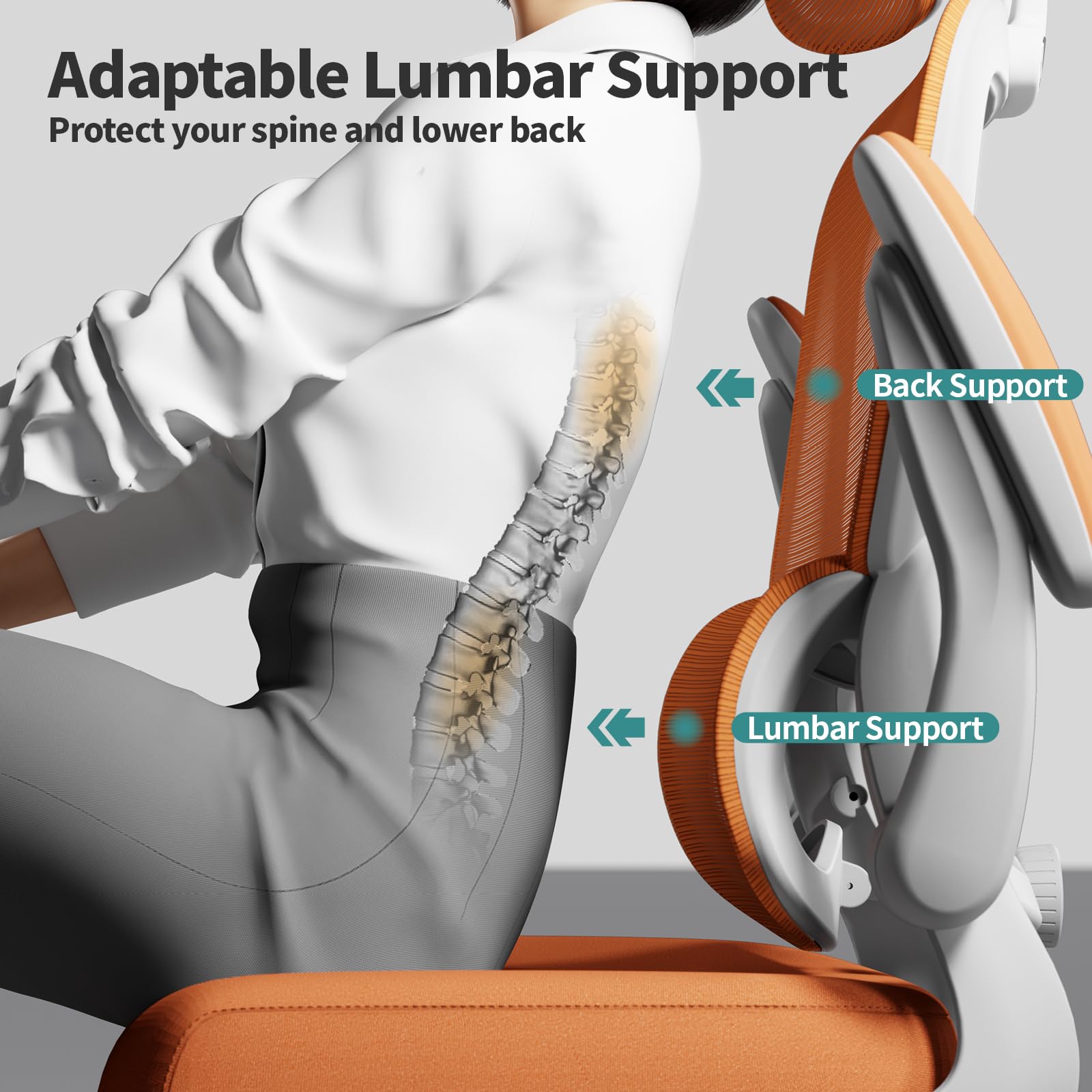 Ergonomic Office Chair with High Back & Mesh Seat - 330 LBS Capacity, Rolling Wheels for Home & Gaming - Comfortable Desk Chair for Long Hours Work (Orange) - Perfect for Home Office, Gaming Setup & Workspace