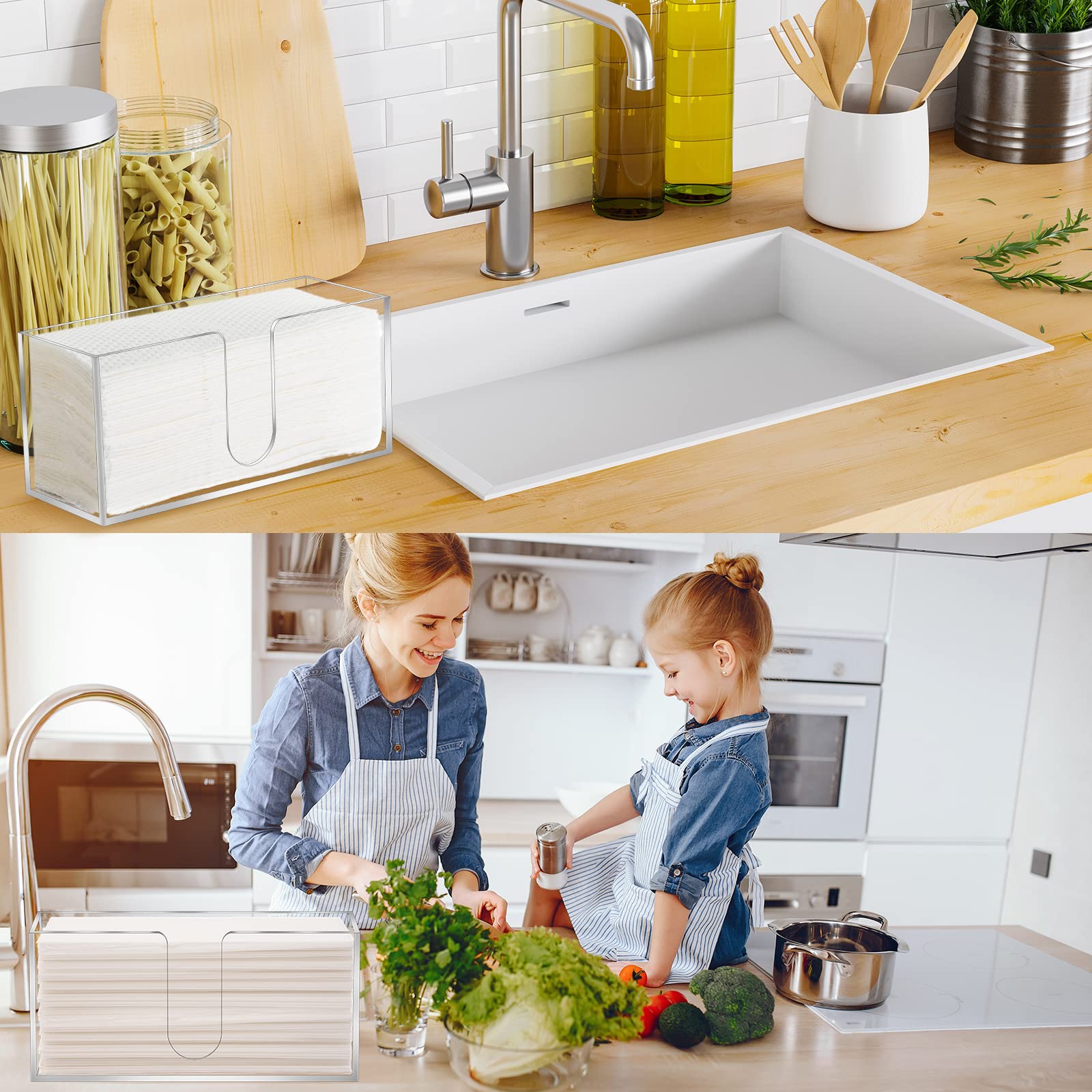 Clear Acrylic Countertop Paper Towel Dispenser - Folded Z-Fold C-Fold Multifold Napkin Holder for Bathroom Toilet Kitchen - Perfect for Home Office Restaurant Use