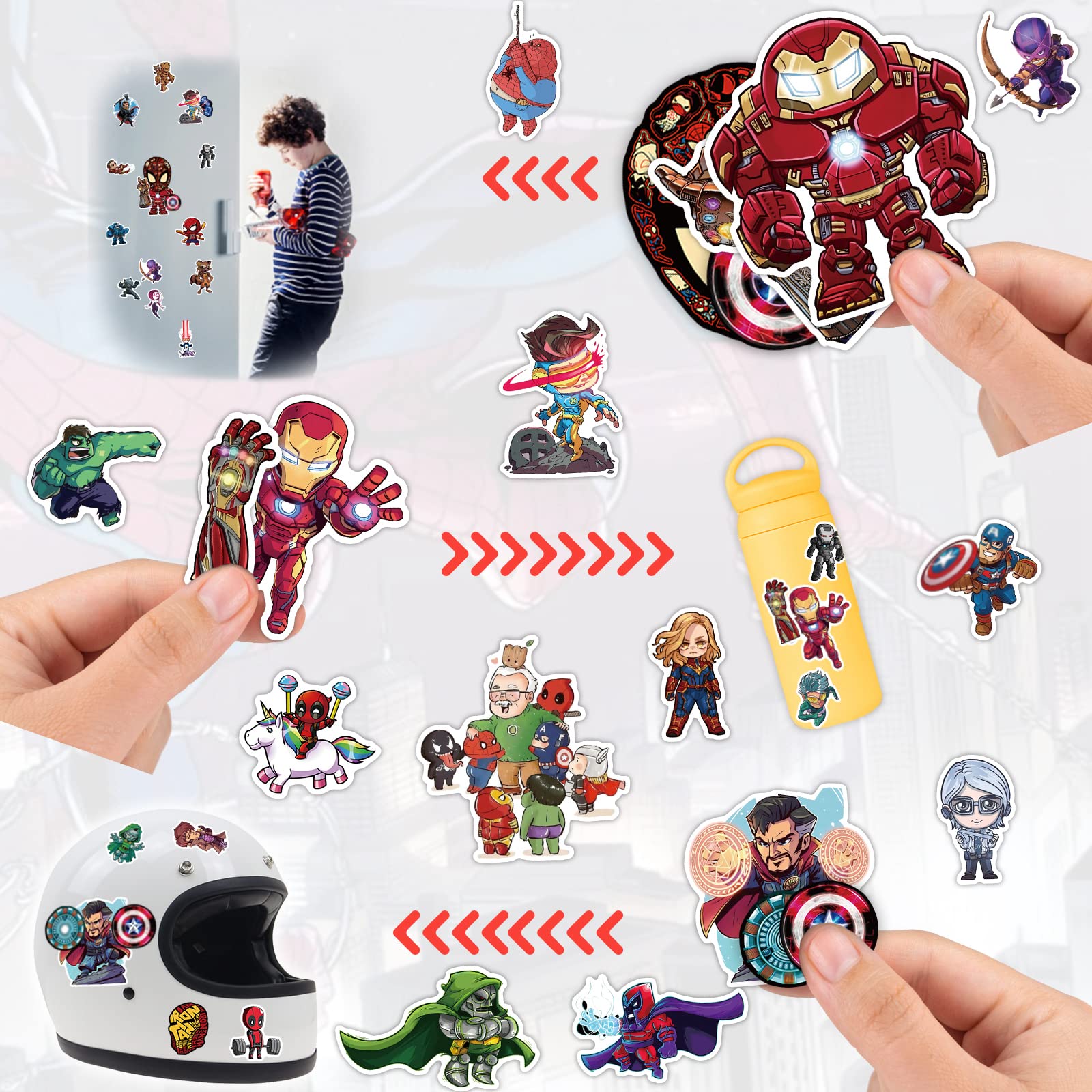 130pcs Waterproof Superhero Stickers for Water Bottles, Laptops & Skateboards - Cute Comic Legends Vinyl Decals for Kids, Teens & Adults - Perfect for Party Supplies, Luggage & DIY Crafts