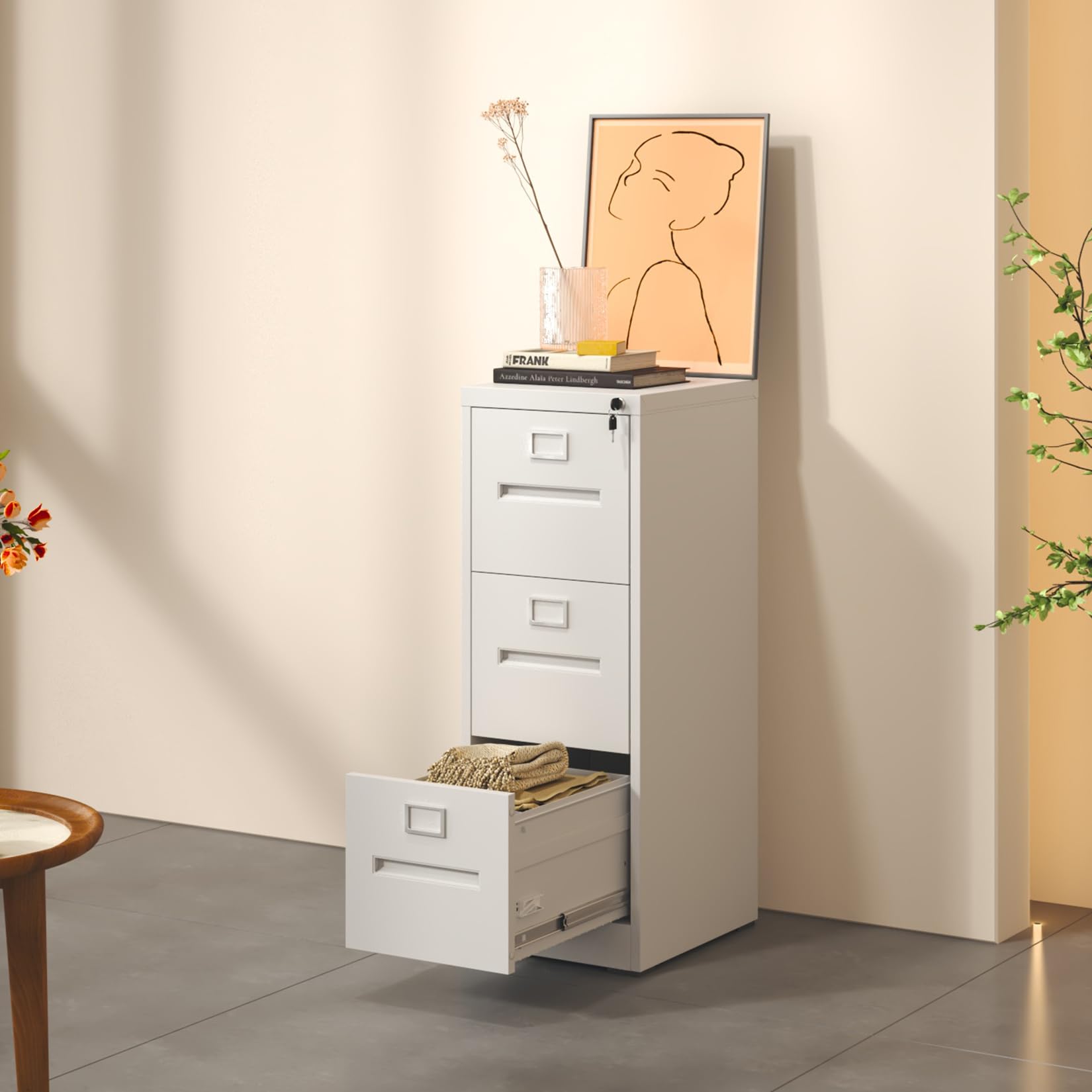 3 Drawer File Cabinet - Black Metal Vertical Filing Cabinet for Home Office, Lockable Steel File Cabinet for Legal/Letter/A4/F4 Documents, Easy Assembly (White) - Perfect for Organizing Office Files, Home Office Storage & Small Business Use