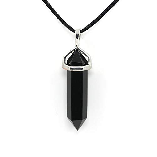Shiusina Genuine Quartz Crystal Point Pendant Necklace - Black Leather Choker with Moon Charm, Adjustable Layered Gemstone Jewelry for Women - Perfect for Boho, Festival, and Everyday Wear