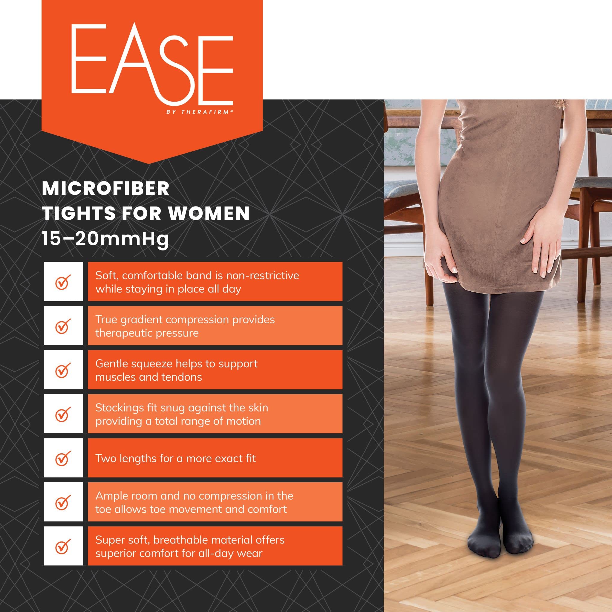 Ease Microfiber 20-30mmHg Moderate Compression Support Tights for Women - Comfortable Medical Stockings for Varicose Veins, Swelling & Circulation - Perfect for Travel, Work & Daily Wear