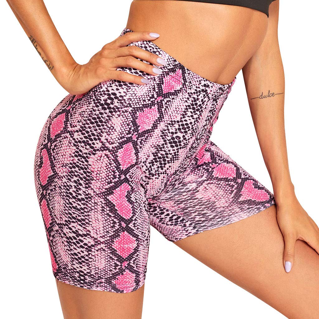 Women's Snakeskin Print Sports Leggings - High Waisted Cycling Shorts for Casual & Summer Wear | Perfect for Workouts, Running, Yoga & Outdoor Activities