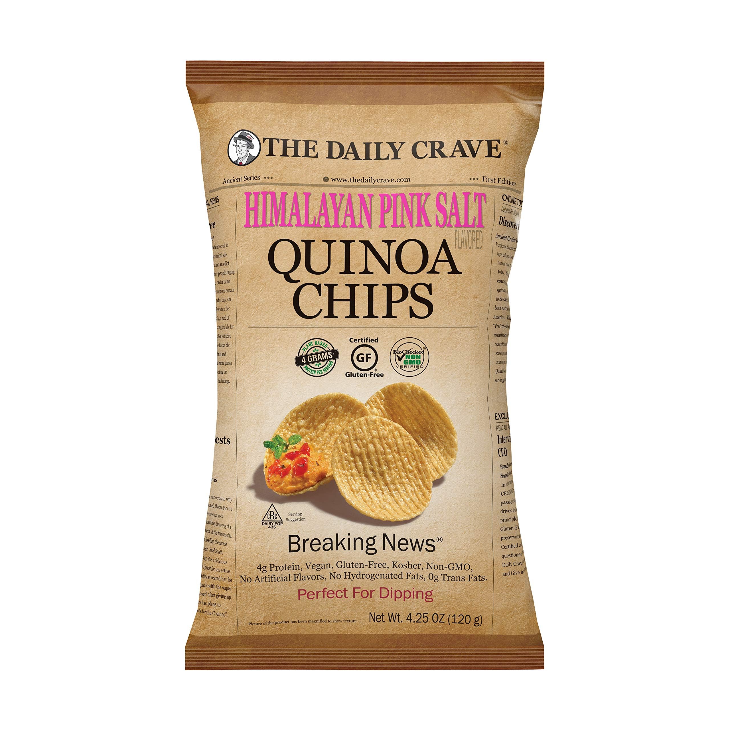 The Daily Crave Himalayan Pink Salt Quinoa Chips - Gluten-Free, Non-GMO Snack, 4g Protein & 2g Fiber per Serving, 4.25 Oz (Pack of 8) - Crunchy Healthy Snacks for Office, School, Travel & Movie Nights
