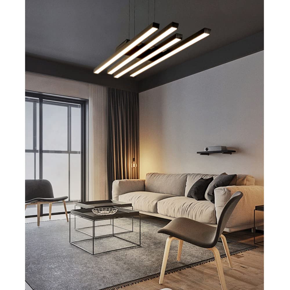Modern Black Nordic Chandelier - Dimmable LED Hanging Light Fixture for Restaurant, Bar Counter & Living Room | Aluminum Minimalist Design with Designer Style Lighting | Perfect for Dining Areas, Home Decor and Commercial Spaces