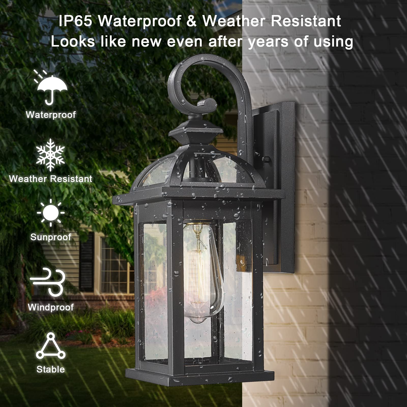 Darkaway Outdoor Wall Sconce Light Fixture - Waterproof Exterior Lighting with Seeded Glass for House, Front Porch, Patio, Garden & Pathway (1 Pack) - Perfect for Outdoor Entertaining & Home Security