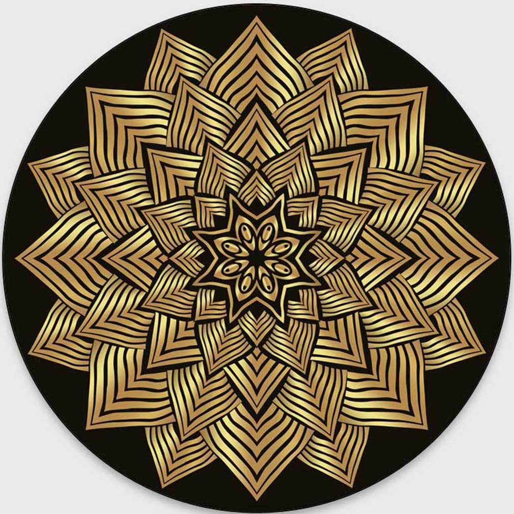 Bohemian Round Area Rug 3.3'x3.3' - Geometric Mandala Floral Design Non-Slip Non-Shedding Indoor/Outdoor Carpet for Bedroom, Living Room, Kitchen Decor | Perfect for Boho Chic Home, Yoga Space & Cozy Floor Seating