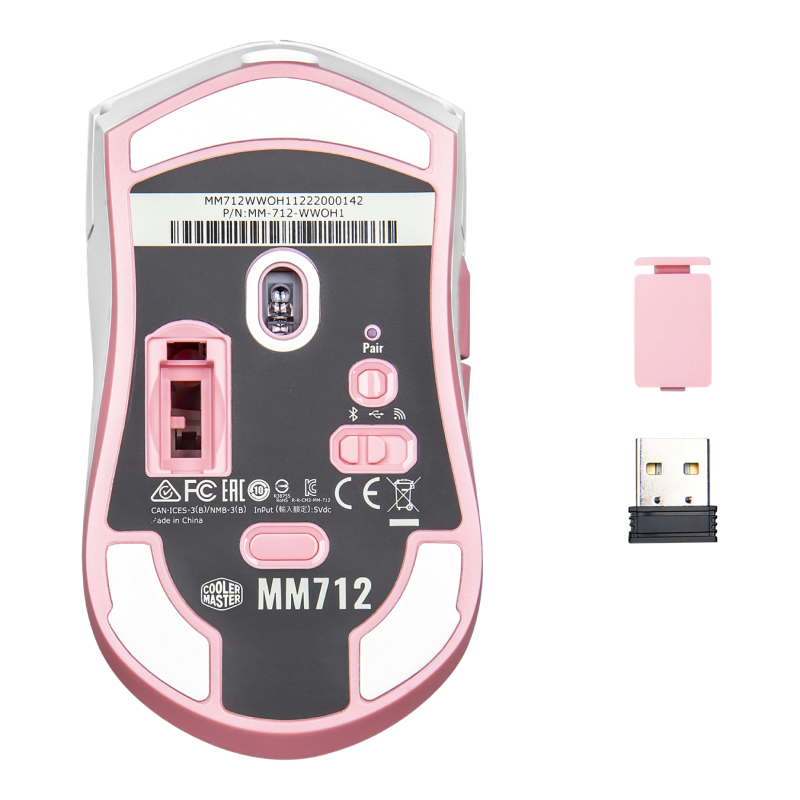 Cooler Master MM712 Wireless RGB Gaming Mouse - Lightweight Honeycomb Design, 8000 DPI, 60H Battery Life - Perfect for FPS, MOBA & Esports Gaming (Sakura Pink)