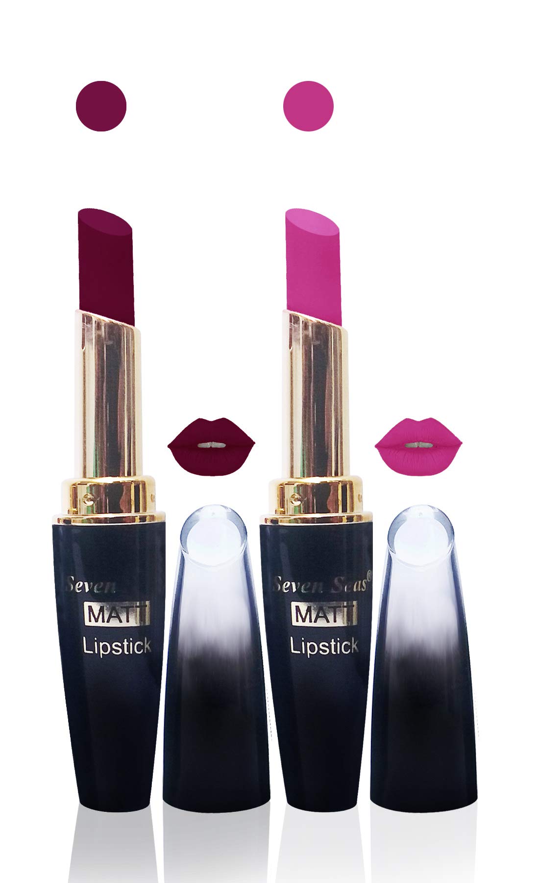 Seven Seas Cosmetics Matte Lipstick Set - 2 Long Lasting Non-Transfer Lipsticks (Light Pink & Dark Pink) 4g Each | Perfect for Date Night & Special Occasions