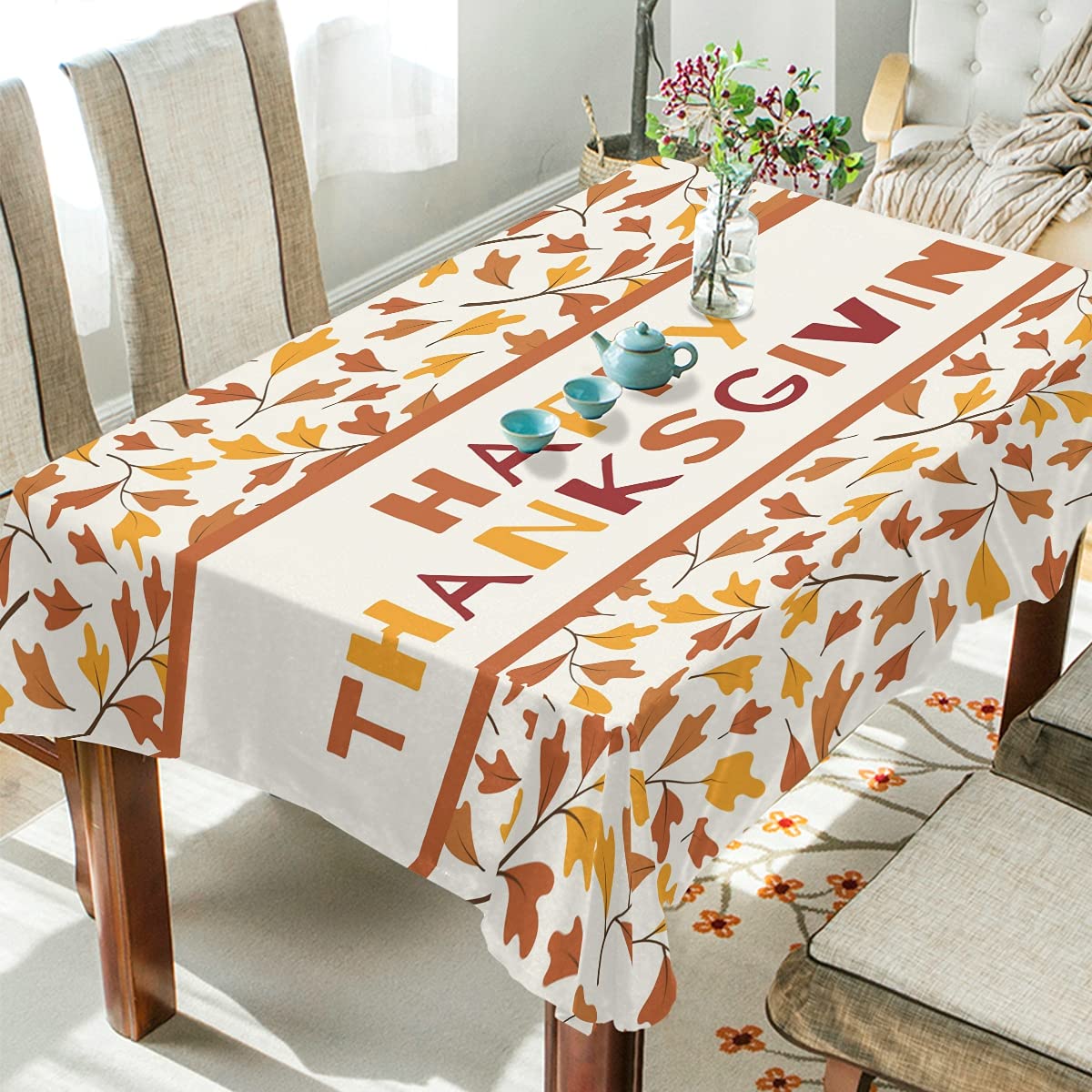 Thanksgiving Autumn Leaves Tablecloth - 60x90 Inch Stain & Wrinkle Resistant Washable Rectangle Table Cover for Dining Room, Kitchen, Party Decor | Perfect for Holiday Gatherings, Family Dinners & Seasonal Home Decoration