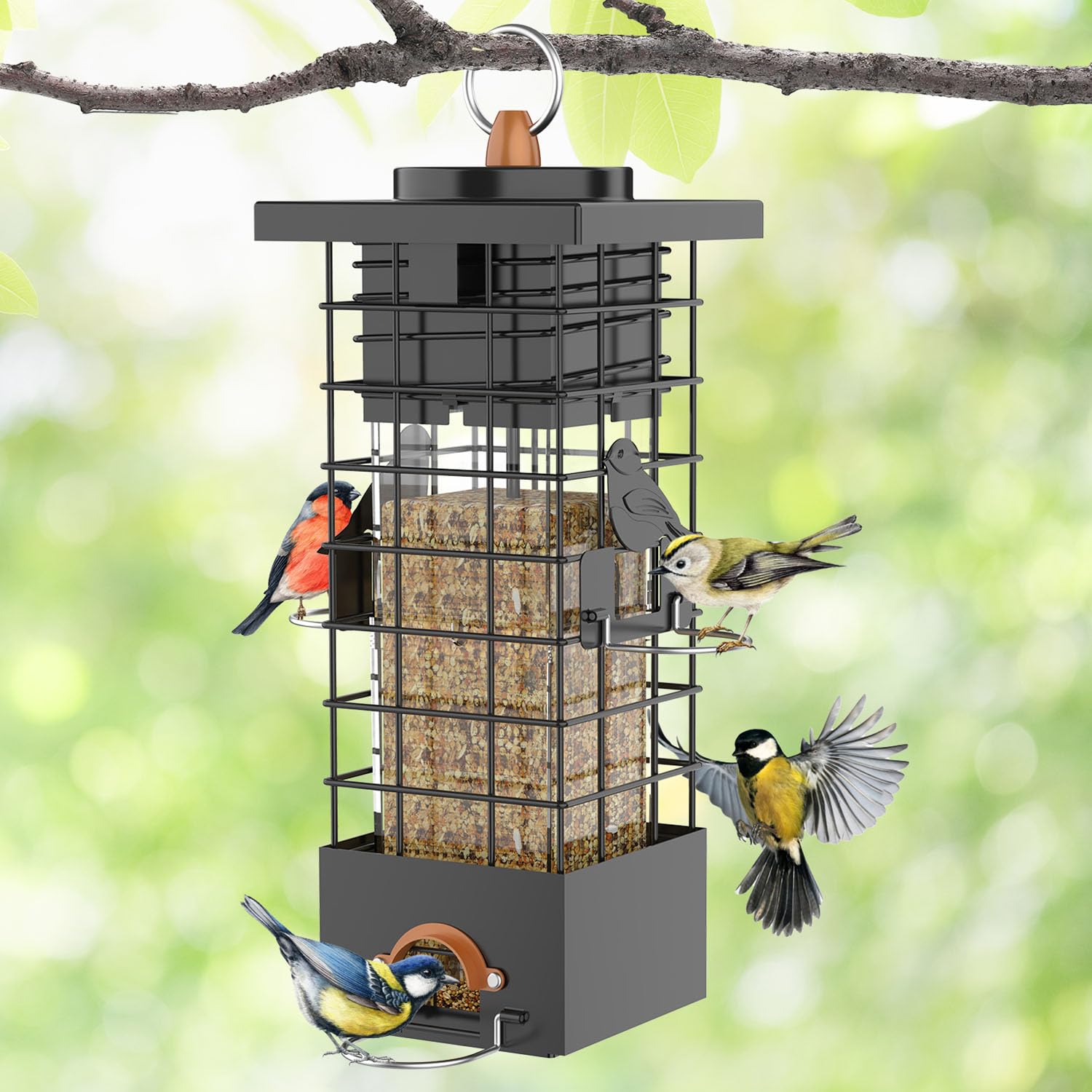 Squirrel Proof Bird Feeder - Durable Metal Outdoor Bird Feeder for Finch, Cardinal, Chickadee & Wild Birds - 2.5LB Capacity - Perfect Birthday Gift for Bird Lovers - Ideal for Backyard, Garden & Nature Watching