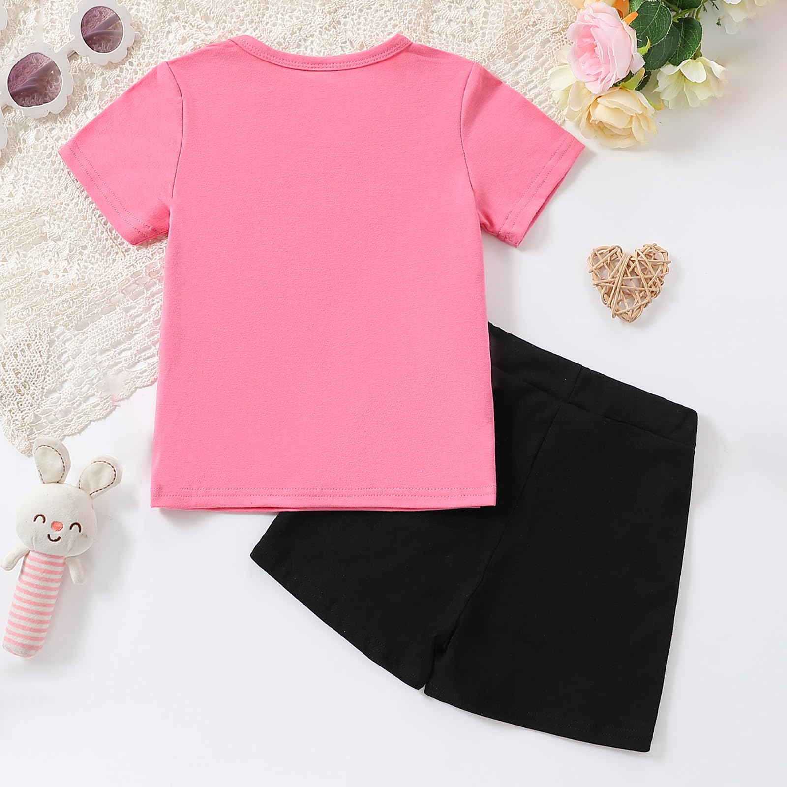**Toddler Girl Summer Outfit Set - Ruffle Sleeve Graphic Tee & Shorts | Cute Playtime & Casual Wear**