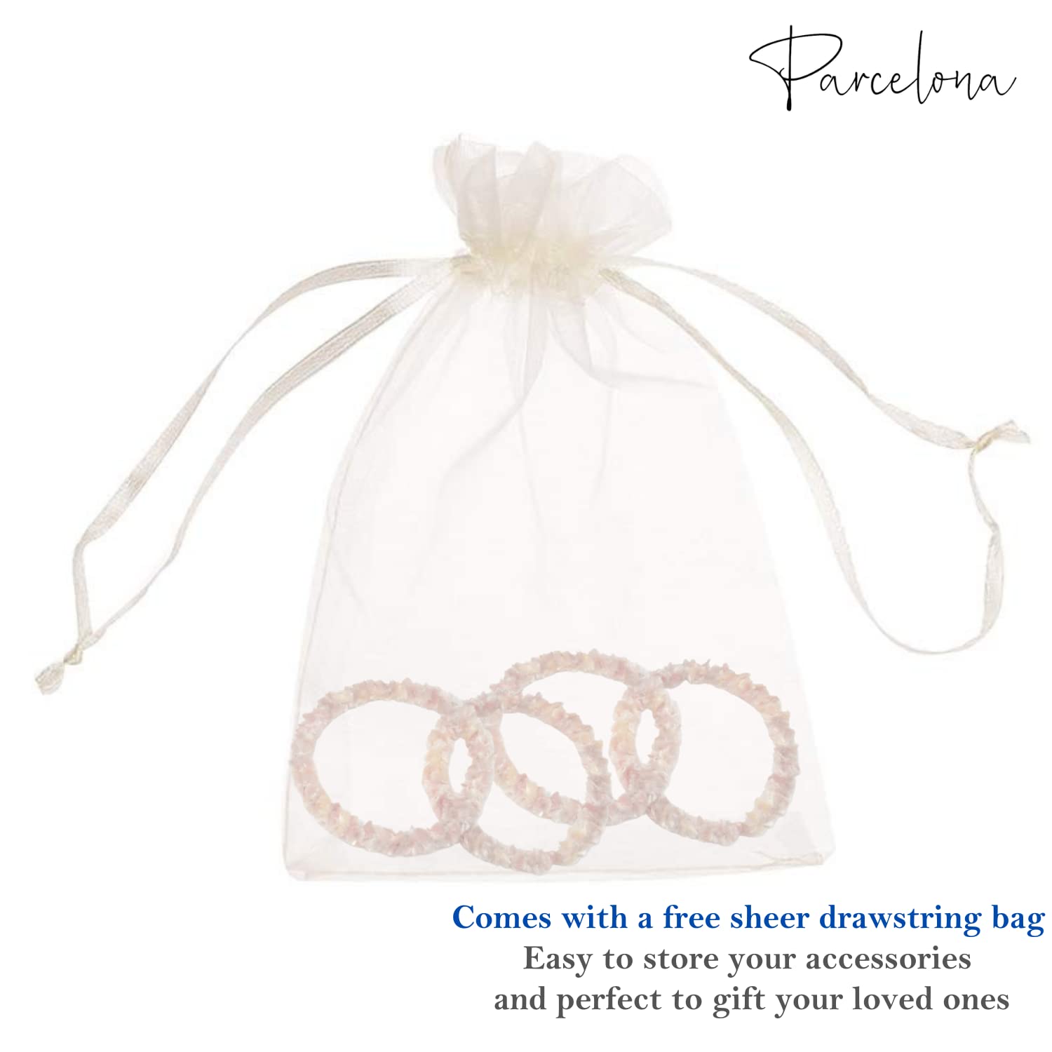 Parcelona 4-Pack Soft Chenille Non-Slip Hair Ties for Women & Girls - Thin Strong Elastic Ponytail Holders, Metal-Free Hair Accessories for Styling, Braids & Durable Everyday Use (Light Pink) - Perfect for Workouts, Yoga, School & Office Hairstyles