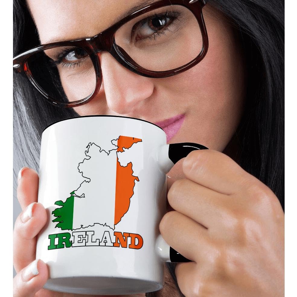 3D Rose Ireland Flag Map Black Mug - 11 oz Two-Tone Coffee Cup with Irish Country Outline & Name - Perfect for St. Patrick's Day, Irish Pride Gifts & Tea Lovers