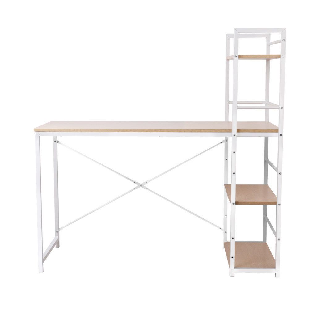 Premium Henderson 1200mm White Metal Desk with Oak Top & Storage Shelves - Perfect for Home Office, Study Room & Workspace Organization