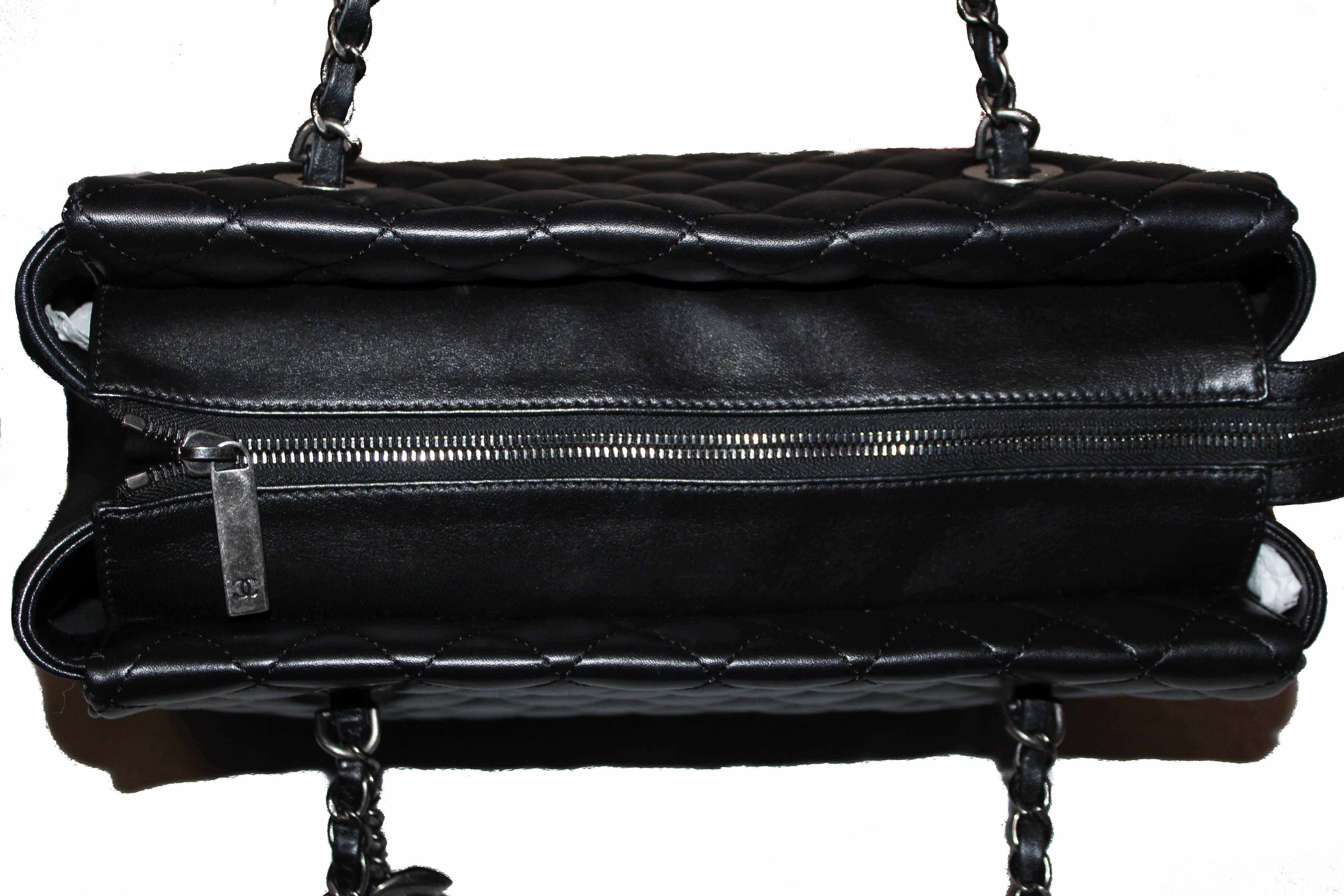 Authentic Chanel Black Quilted Lambskin Leather Tote Bag for Women - Luxury Designer Handbag for Work, Travel & Everyday Use