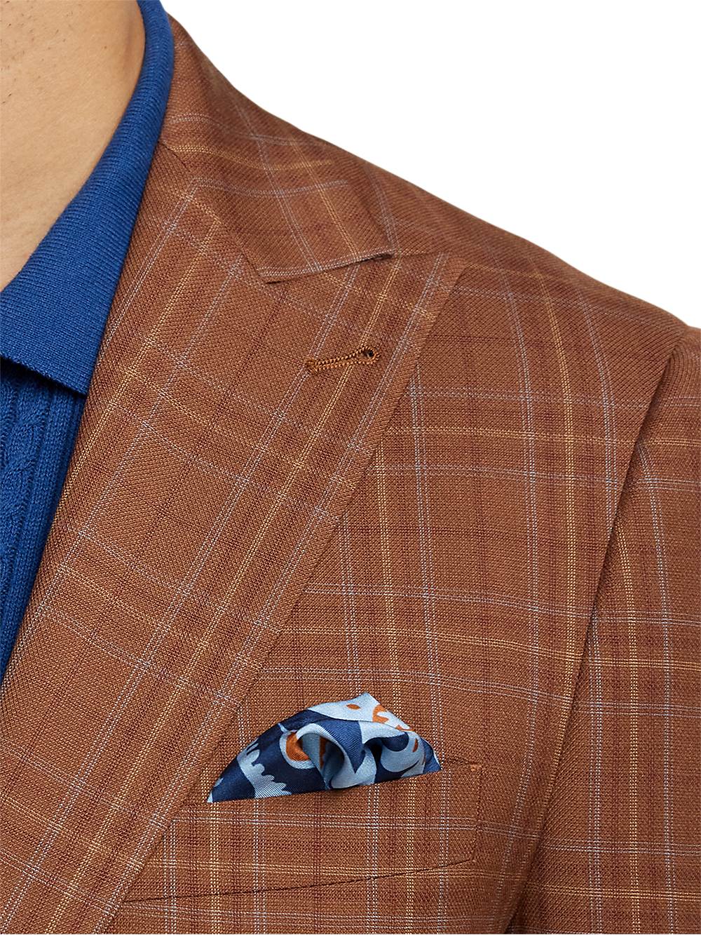 Men's Wool Plaid Single Breasted Peak Lapel Blazer - Copper Checkered Pattern | Formal Business Suit Jacket for Office, Wedding & Special Occasions