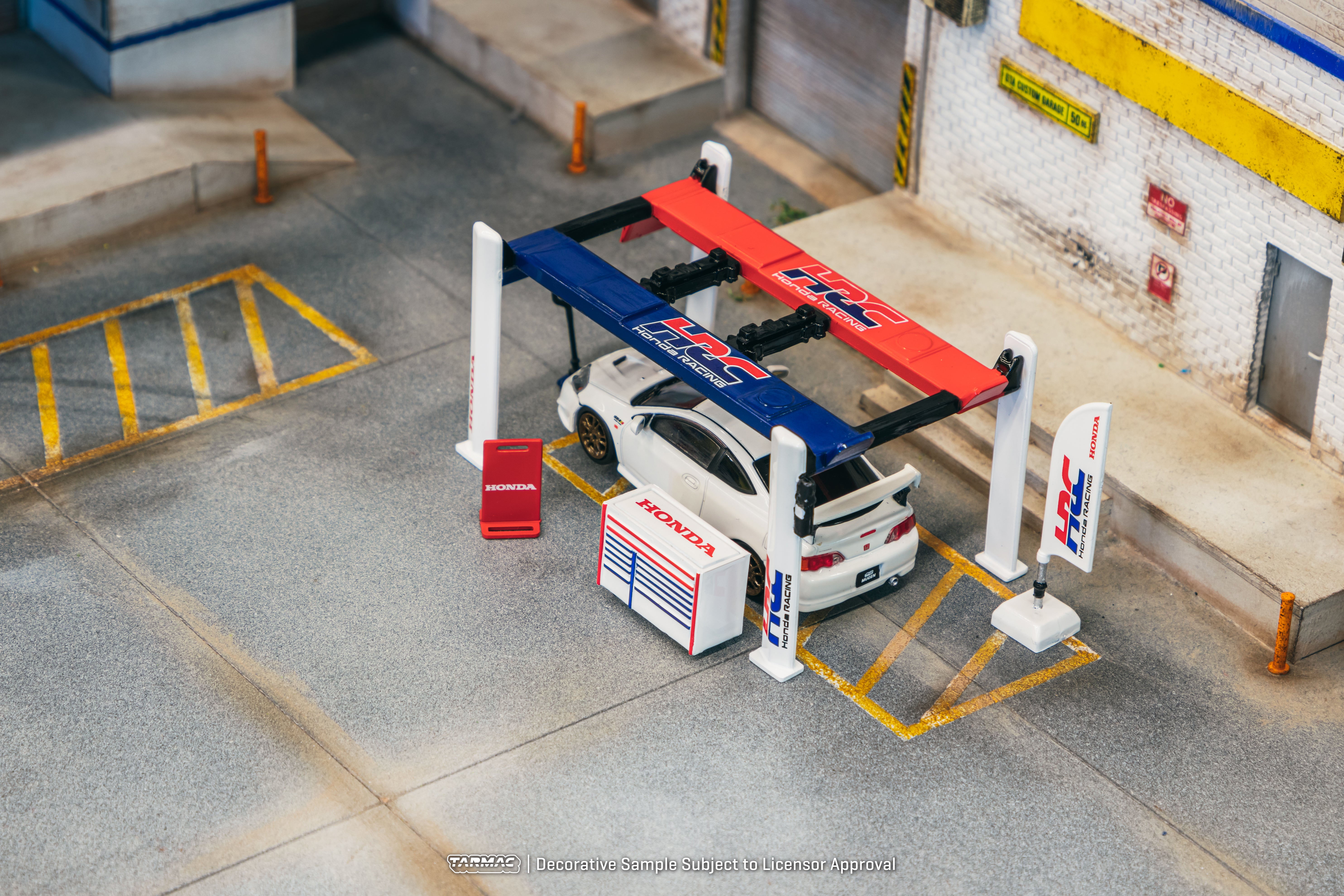 Tarmac Works 1/64 Scale Honda Racing Garage Tools Set - Miniature Car Accessories for Diecast Model Display & Racing Scenes