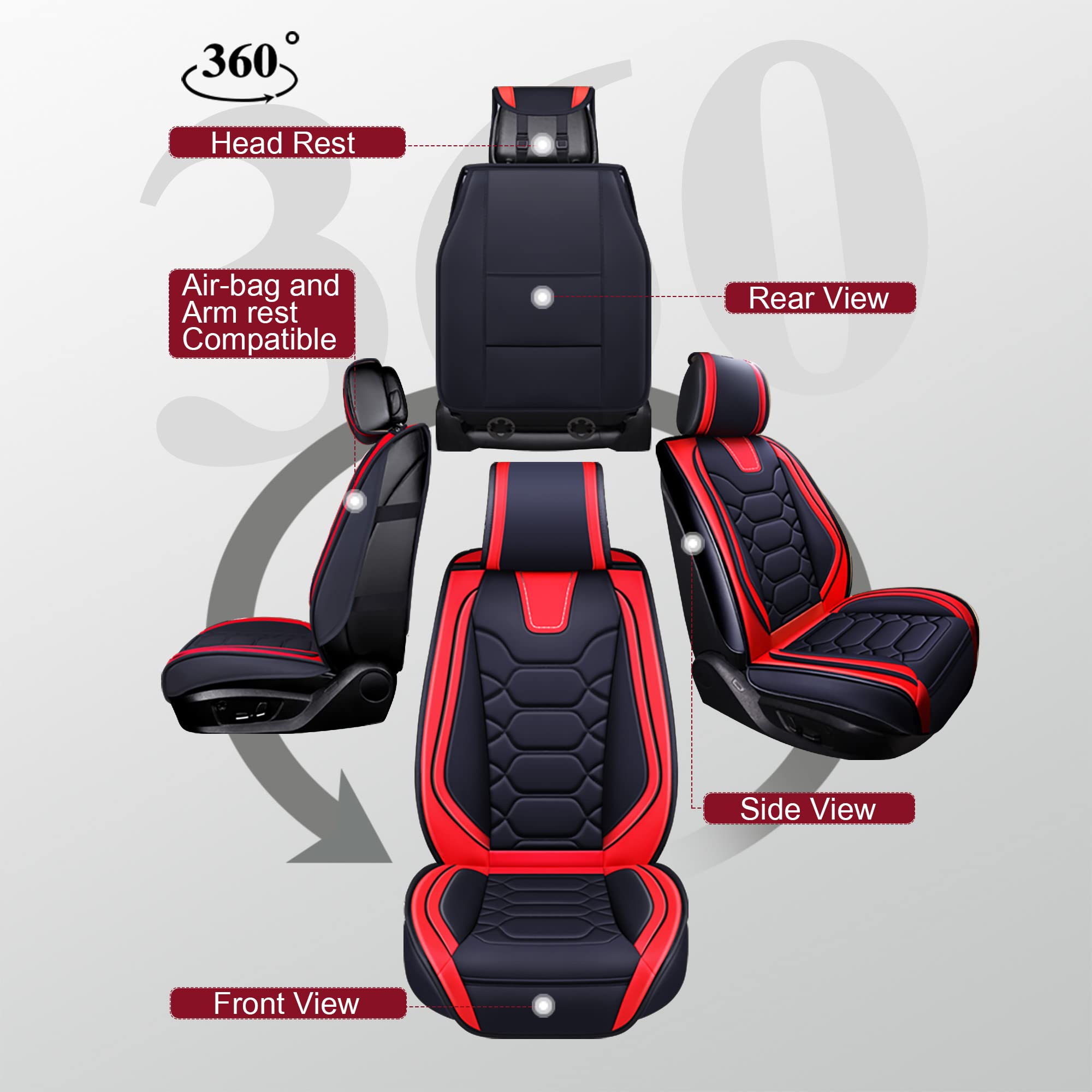 Custom Fit Waterproof Faux Leather Seat Covers for 2012-2025 Toyota Camry - Full Set Red Car Seat Protectors | Perfect for Daily Commuting, Road Trips & Protecting Your Car Interior