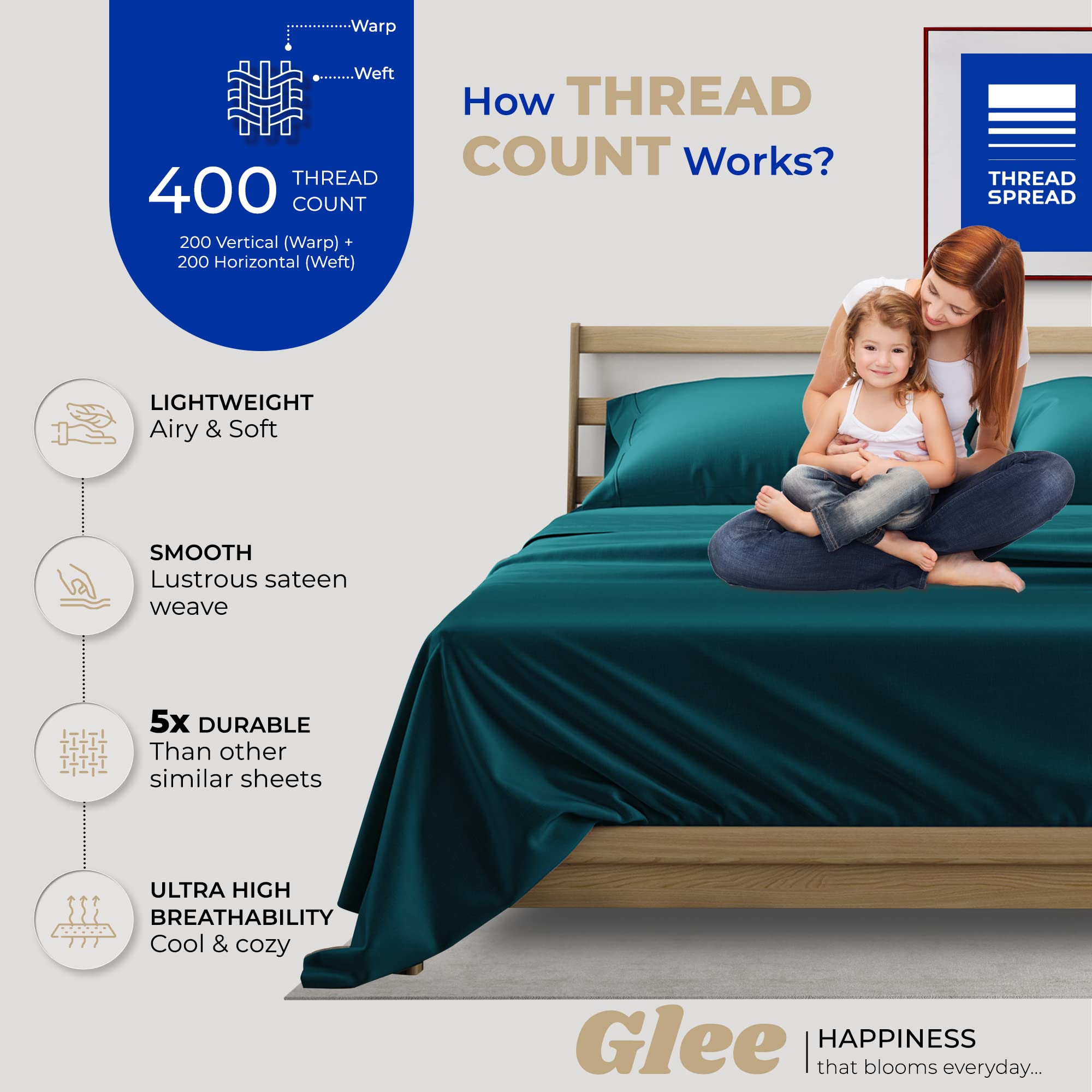 Luxury 400 Thread Count King Size Cotton Sheets Set - 4 PC 100% Egyptian Cotton Bed Sheets for King Bed with 16