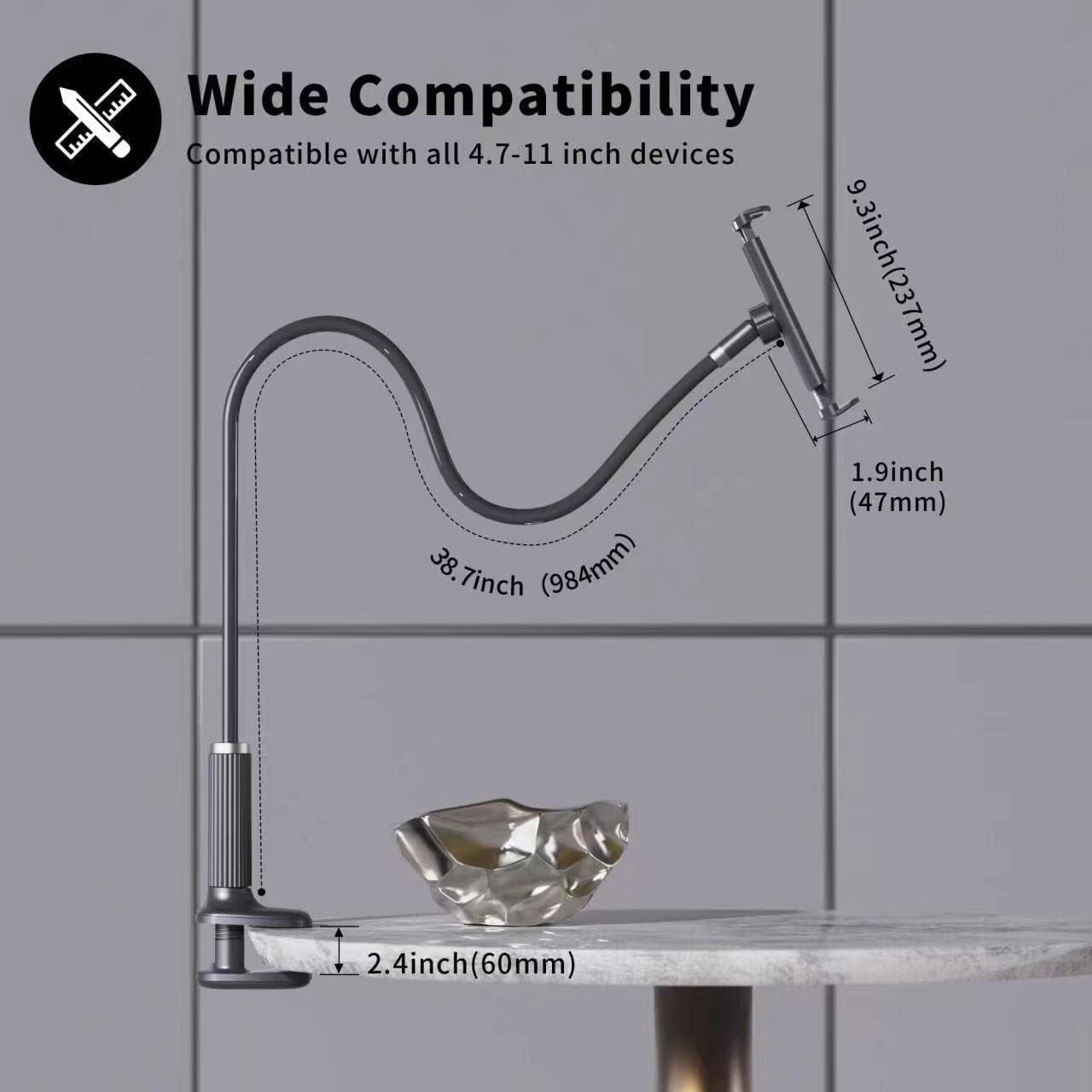 Adjustable Goose Neck Tablet & Phone Stand Holder - Compatible with iPad, iPhone, Nintendo Switch, Kindle & More (39 Inch, Black) - Perfect for Bed, Desk, Kitchen & Office Use