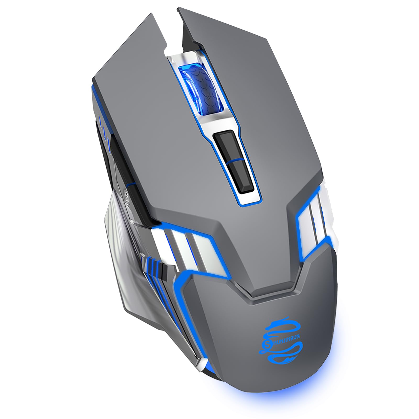 Wireless Bluetooth Mouse Rechargeable - 7-Button Ergonomic RGB Gaming Mouse with 3 Modes for Laptop, Mac, PC, Chromebook, iPad, Tablet - Perfect for Office Work, Gaming & Travel (Gray)