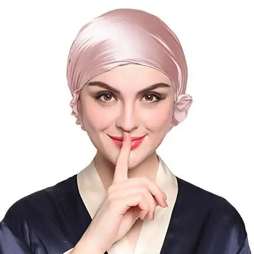 Luxury Silk Sleep Cap with Adjustable Ribbons for Women - Soft & Breathable Night Hair Cover for Sleeping, Travel & Spa