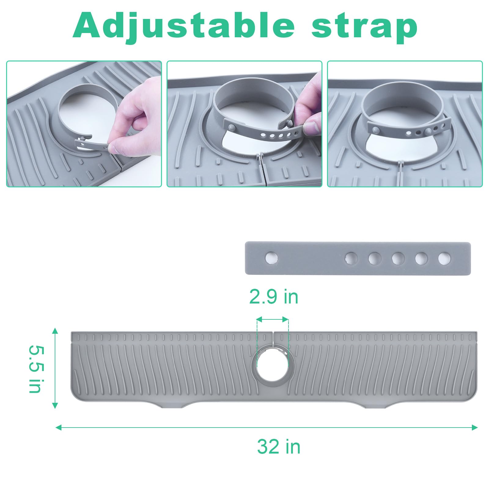 32 Inch Stainless Steel Sink Splash Guard - Non-Slip Kitchen Sink Drying Mat & Countertop Faucet Drip Catcher Tray with Sponge Holder (Gray) - Perfect for Dish Drying, Counter Protection & Kitchen Organization