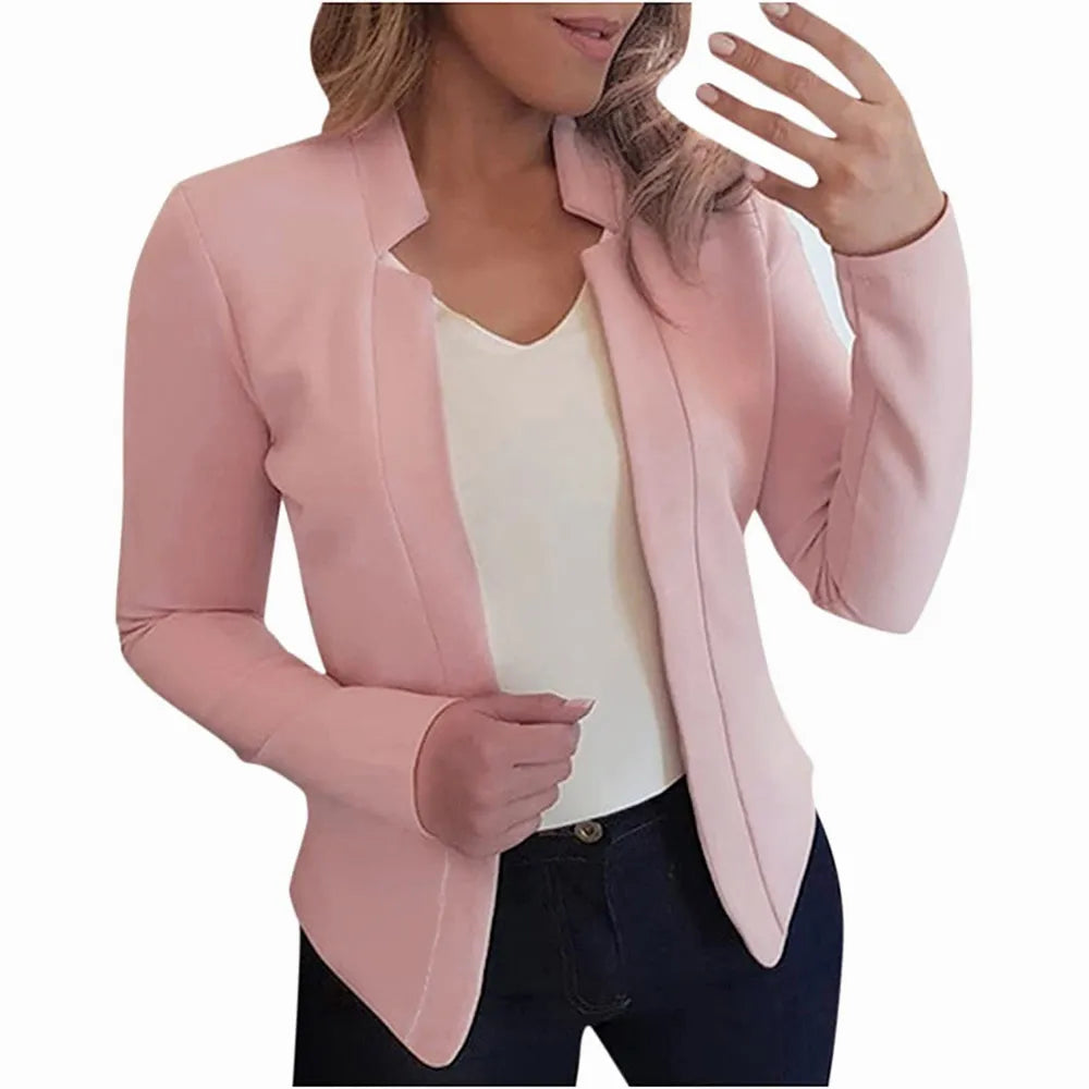 Women's Solid Color Cardigan - Autumn Winter Small Suit Jacket for Office, Casual & Layering Outfits