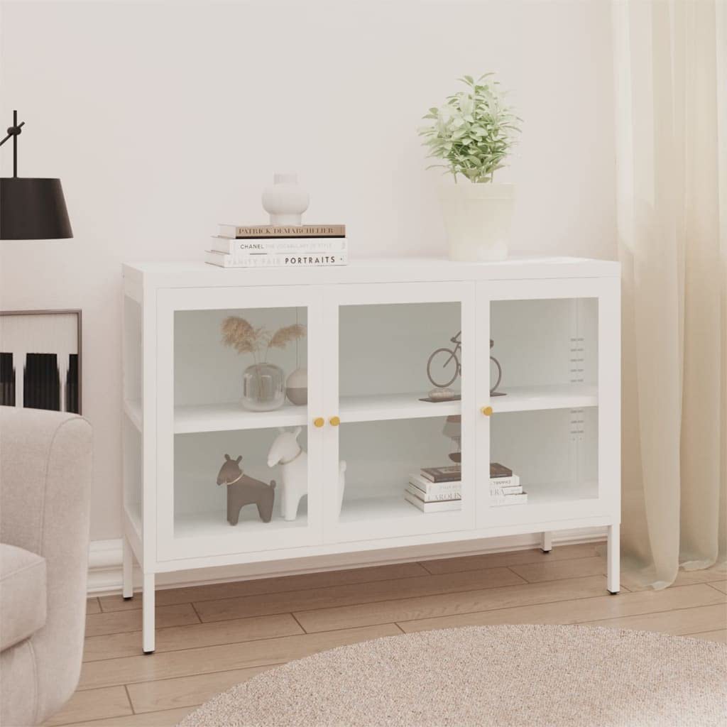FAMIROSA White Modern Steel Sideboard Cabinet with 3 Doors & Adjustable Shelf - 41.3