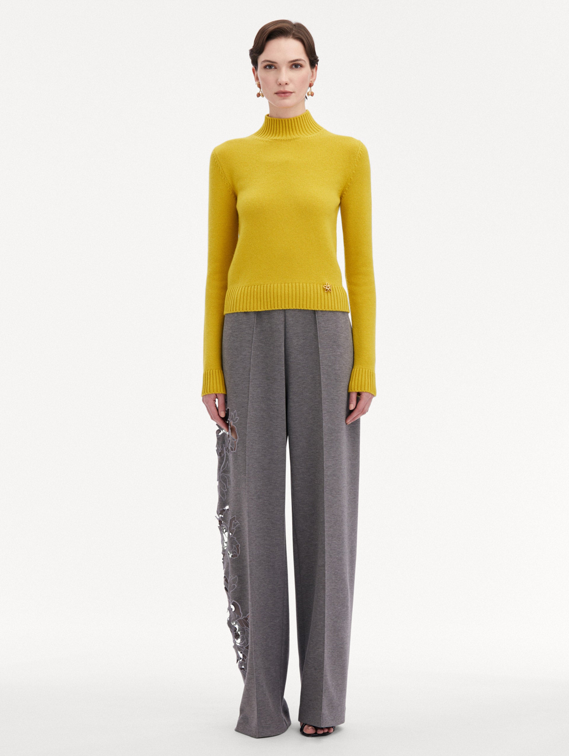 Luxury O Flower Mock Neck Cashmere Sweater for Women - Soft & Warm Winter Pullover - Perfect for Office, Date Night & Holiday Outfits