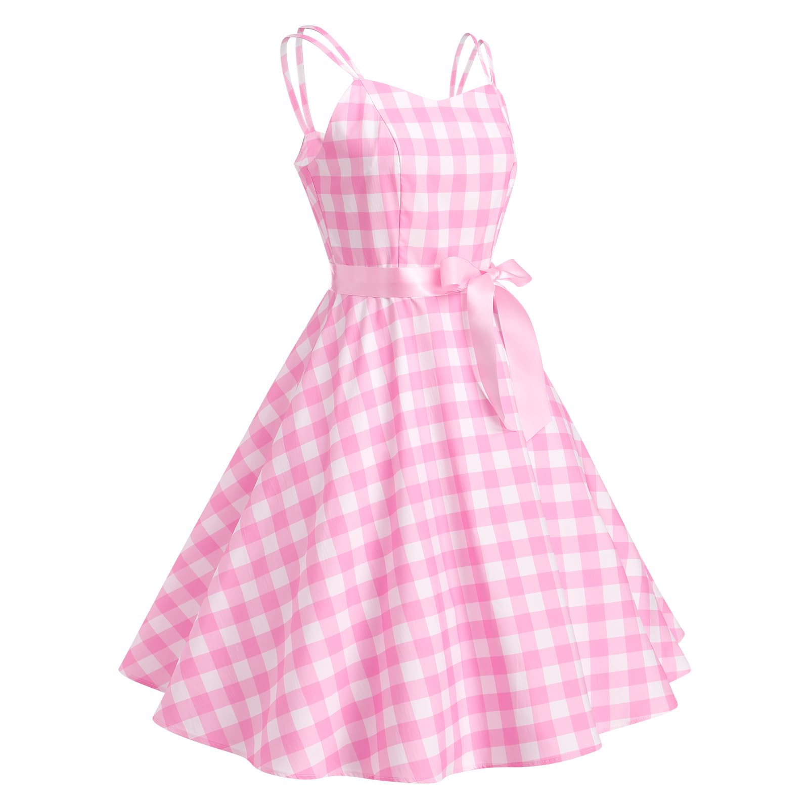 1950s Vintage Pink Gingham Dress for Women - Sleeveless 50s Rockabilly Dress with Plaid Stripes | Retro Party, Pinup Fashion, Swing Dance Costume