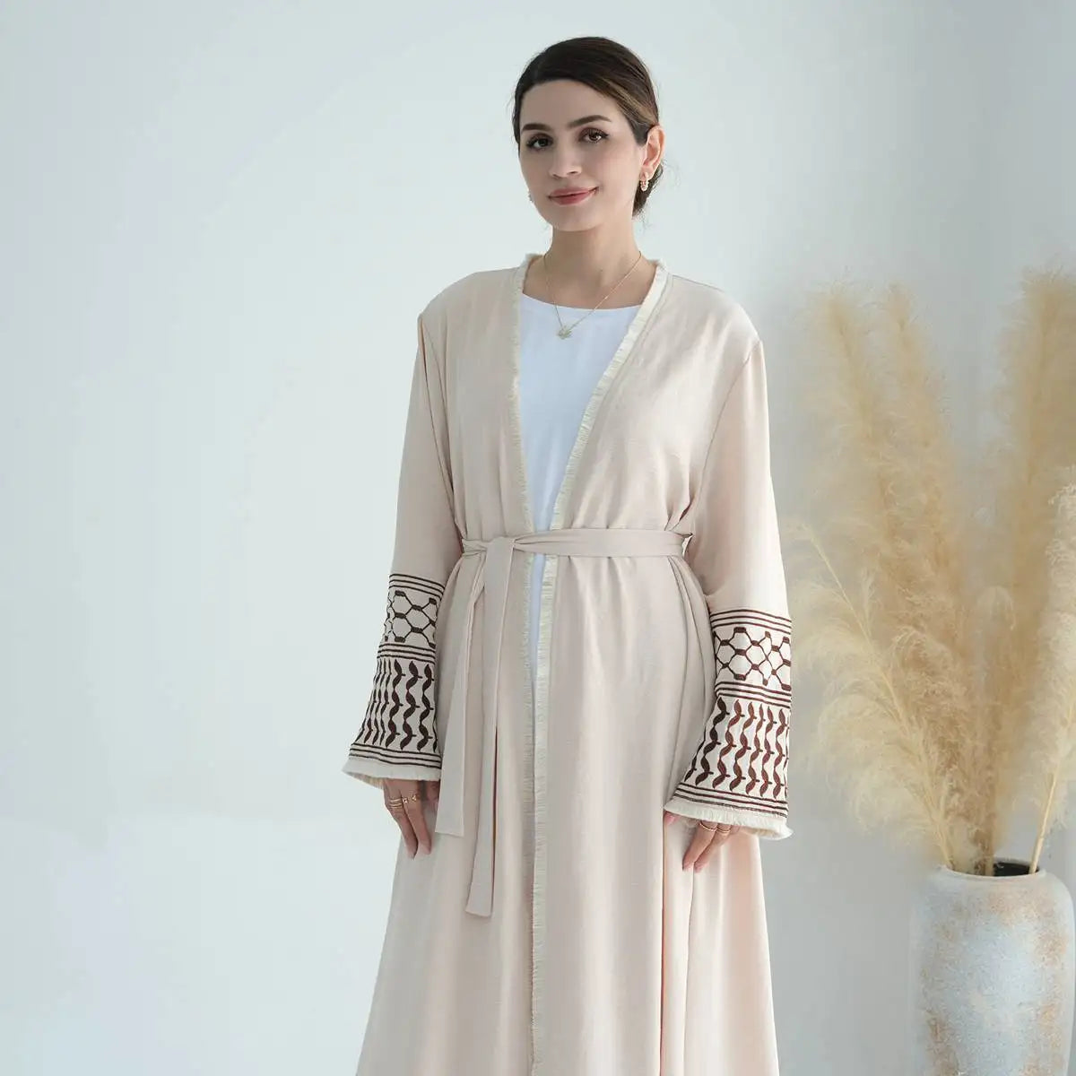 Muslim Mother Daughter Matching Embroidered Tassel Sleeve Cardigan Abaya Dress - Perfect for Eid, Ramadan & Family Gatherings