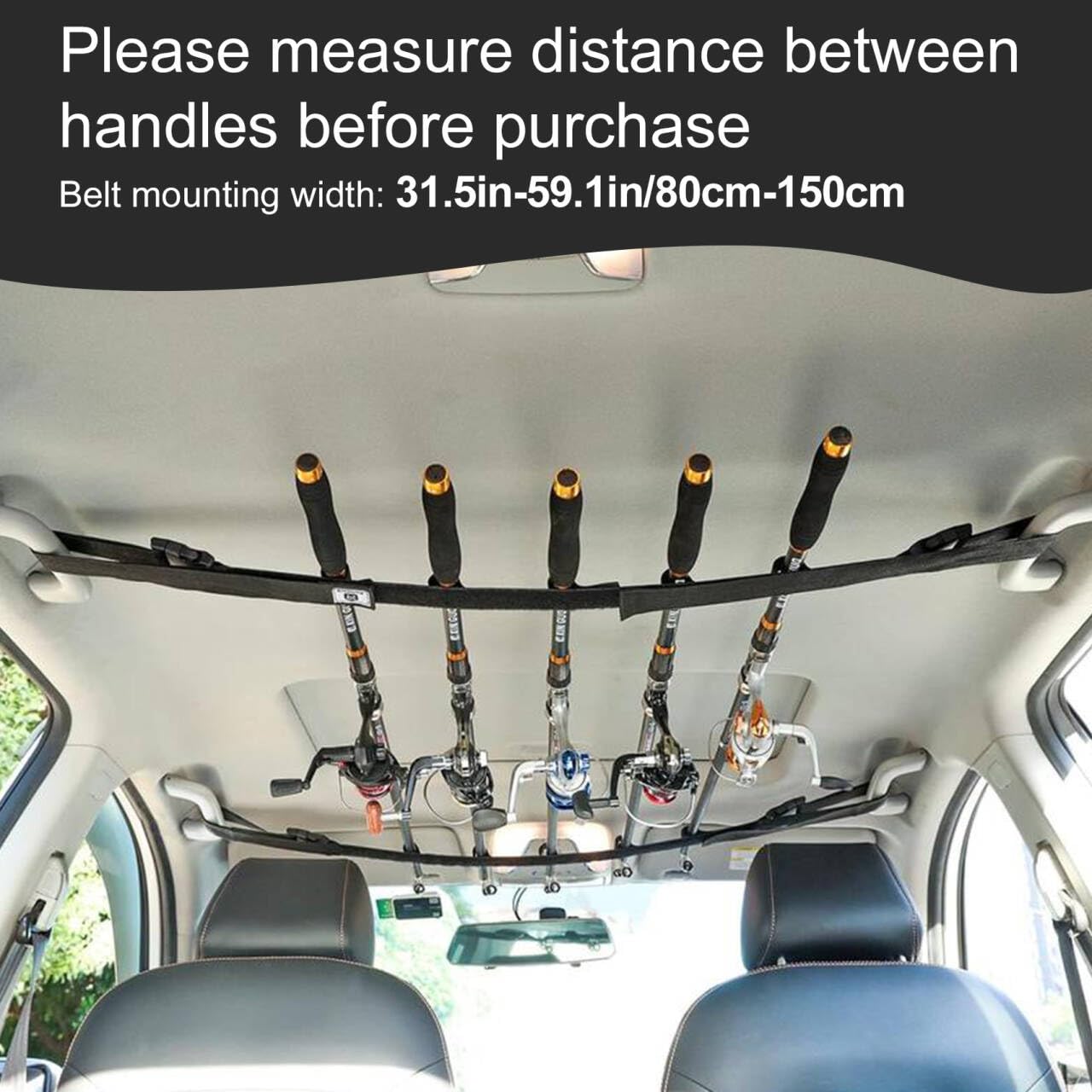 Aventik 2 Pack Adjustable Car Fishing Rod Holder - Universal Fishing Pole Rack with 4 Handle Straps for SUV, Van, Truck (Black) | Perfect for Road Trips, Beach Fishing & Outdoor Adventures