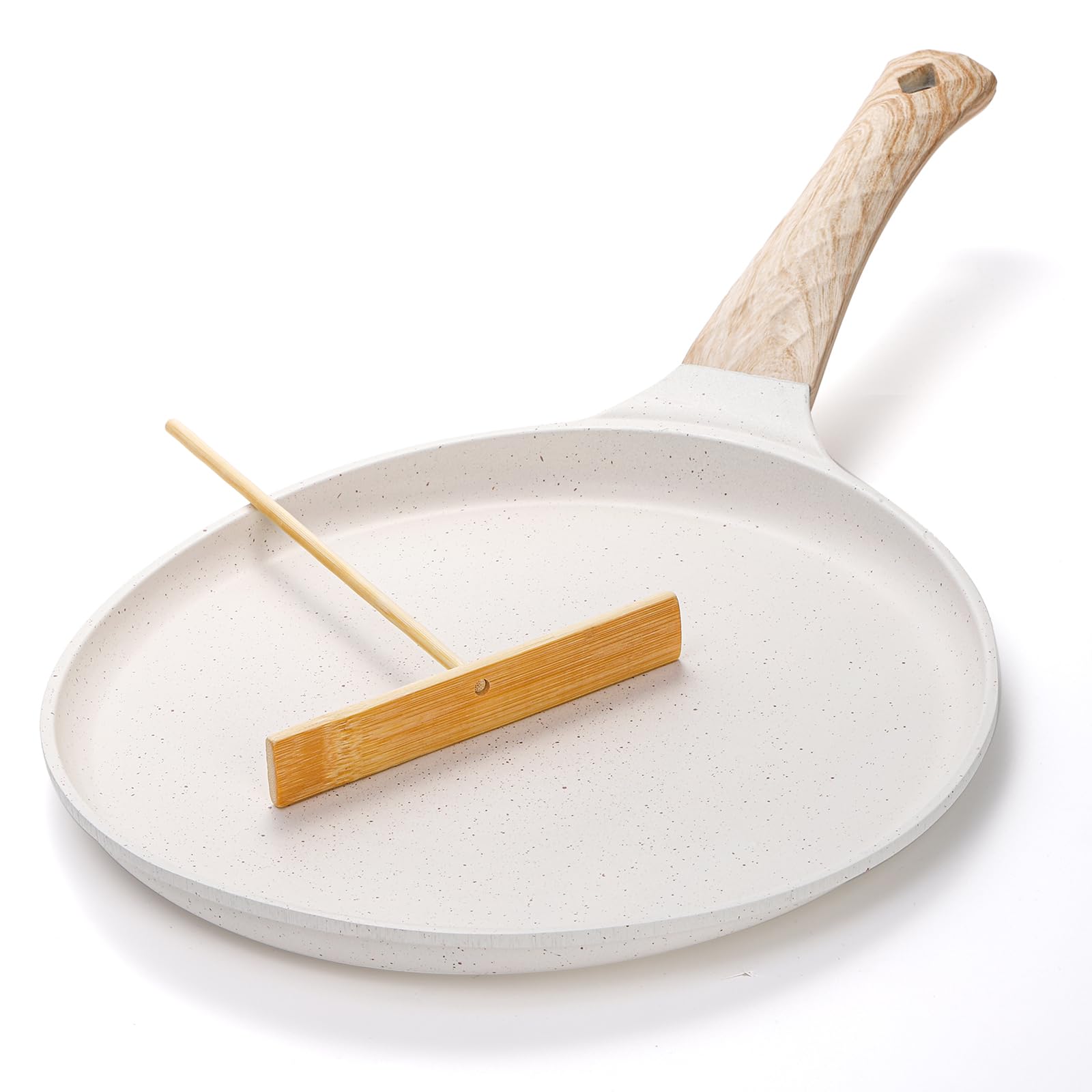 Hiceeden 10-Inch Nonstick Ceramic Crepe Pan with Spreader - Detachable Handle, Induction Compatible, PFOA Free Tortilla & Pancake Griddle for Gas, Electric & Induction Stoves - Perfect for Crepes, Dosas, Tortillas & More (White)