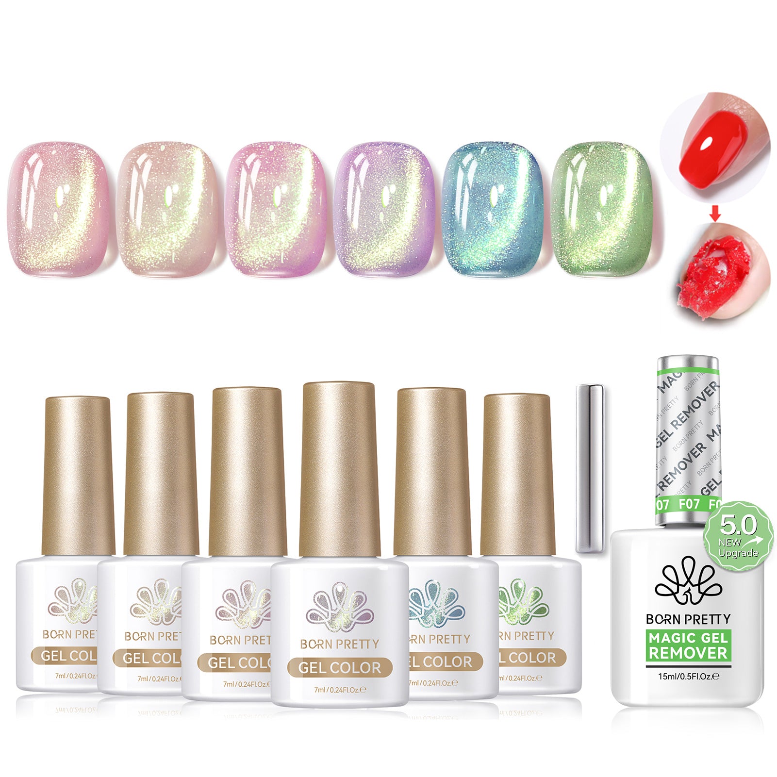 7-Piece Cat Magnetic Gel Nail Art Kit with Magic Gel Remover - Perfect for DIY Nail Designs at Home & Salon Use (#44)