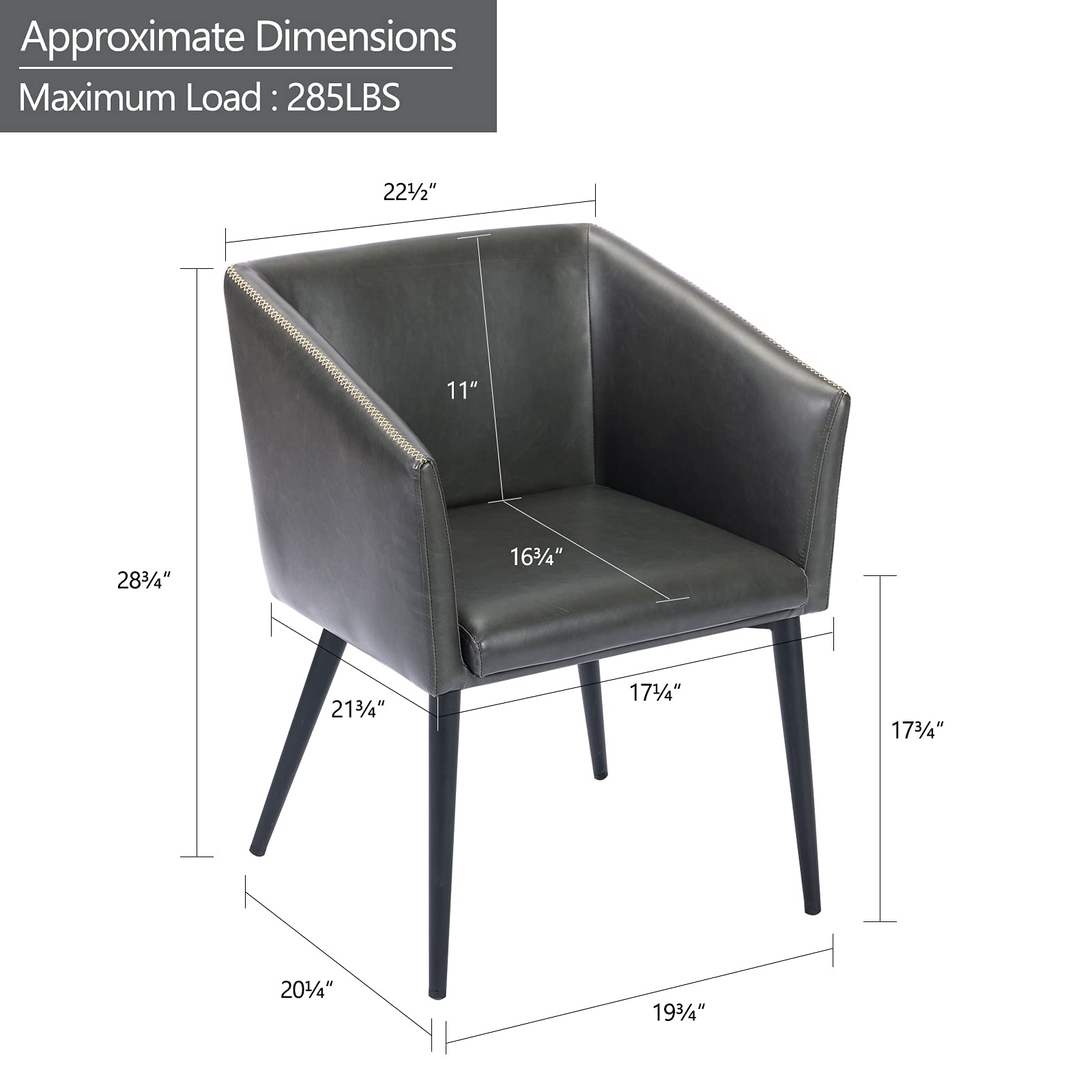 DUHOME Modern Accent Chair - PU Leather Dining Chair with Armrests, Mid Back Desk Chair for Home Office, Living Room & Kitchen - Comfortable Grey Seating for Dining, Working & Relaxing
