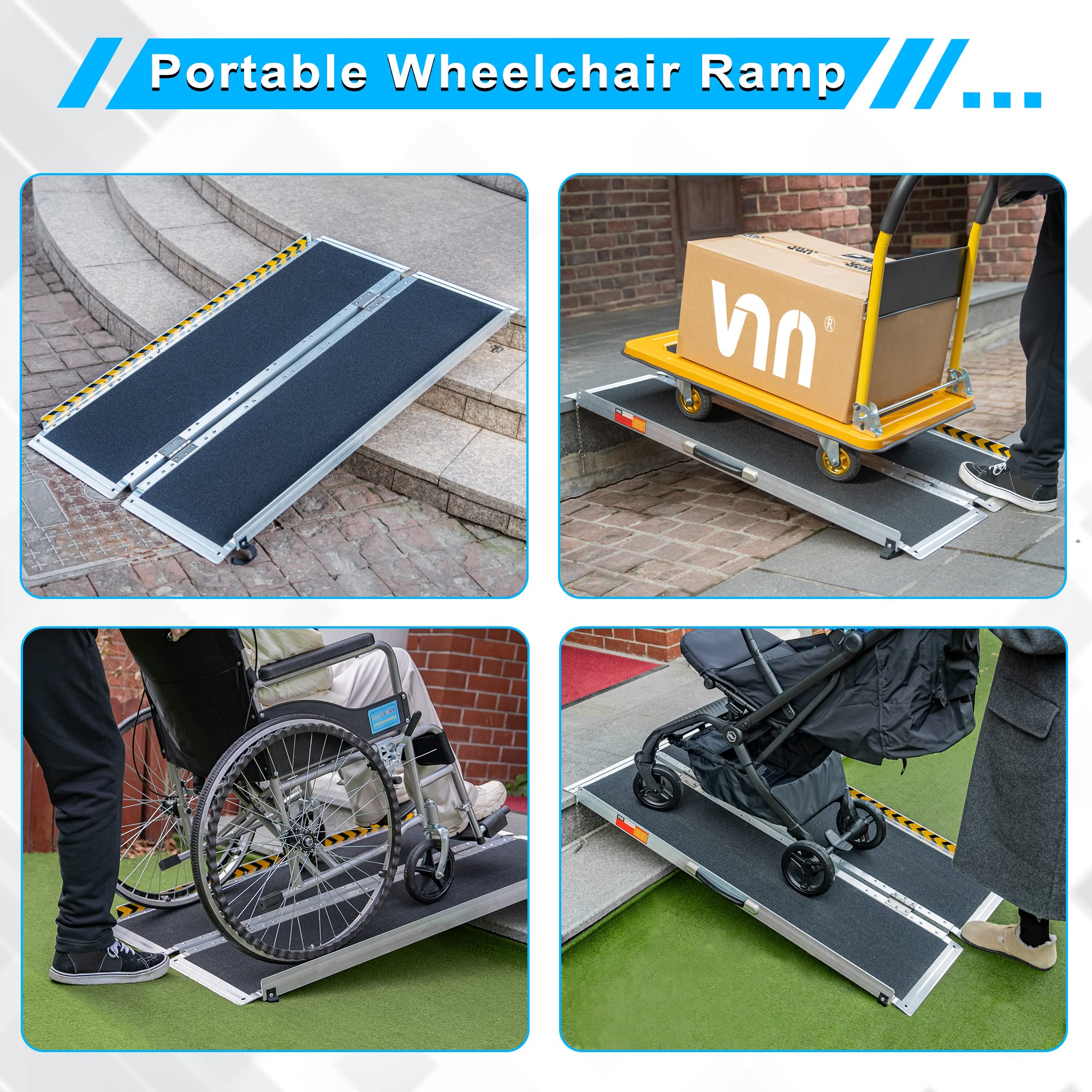 **VNN 4FT Portable Wheelchair Ramp - Lightweight Aluminum Folding Ramp with Non-Slip Surface for Home, Steps, Doorways & Scooters - Ideal for Indoor & Outdoor Mobility Access**