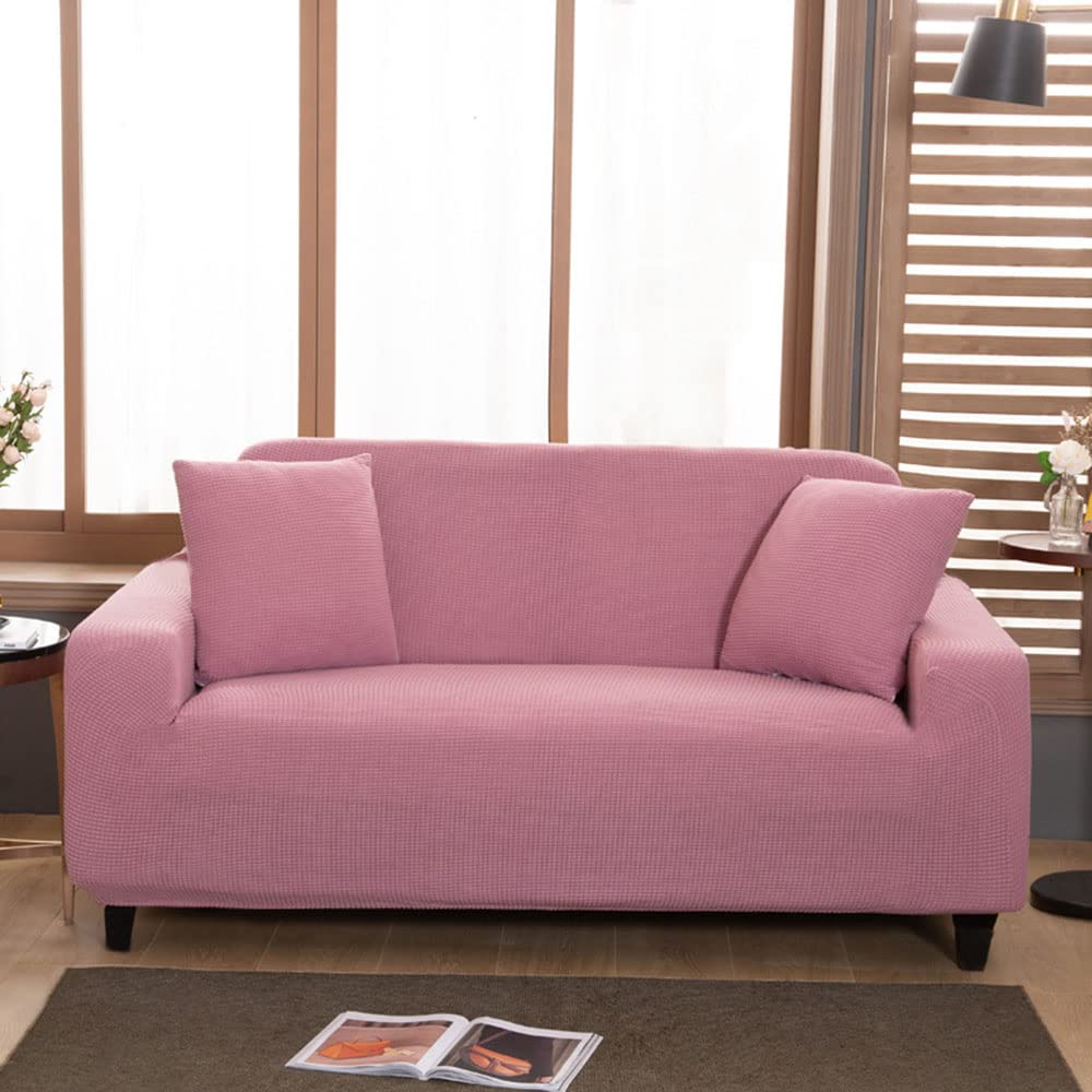 YOPOIY Stretch Sofa Cover for 1-4 Cushion Couches - Super Soft Solid Color Elastic Slipcover for Living Room (235-300cm, Purple) | Pet-Friendly 4-Seater Couch Protector | Perfect for Homes with Dogs & Family Gatherings