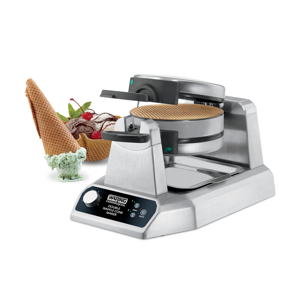 Waring Commercial Double Waffle Cone Maker 120V - Professional Ice Cream Cone Baker for Restaurants, Cafes & Dessert Shops - Perfect for Making Crispy Waffle Cones at Home or Business