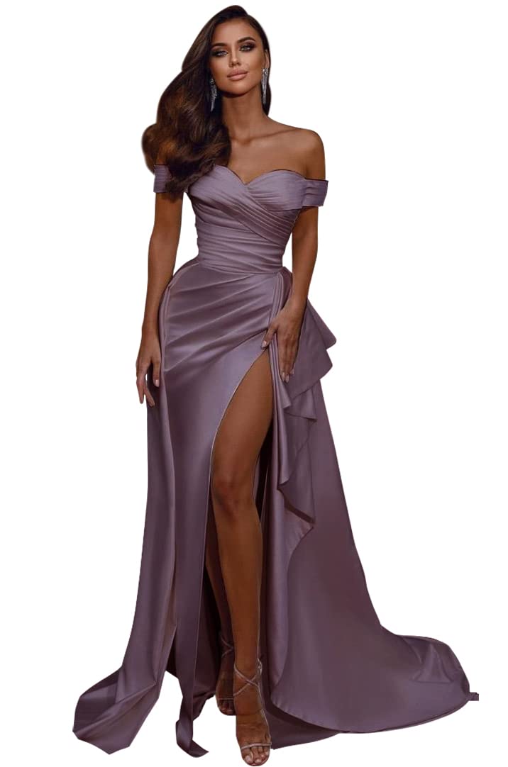**Elegant Off Shoulder Prom Dresses 2024 | Mermaid Slit Formal Evening Gowns for Women | Satin Wedding & Party Dresses | Perfect for Prom, Homecoming, Galas & Special Occasions**