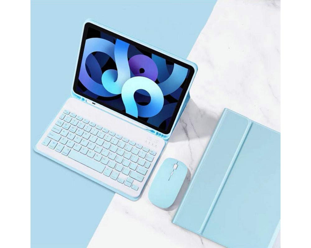 AnMengXinLing Detachable Wireless Keyboard Case for iPad Pro 11 (2021/2022, 4th/3rd Gen) - Slim Smart Cover with Mouse & Pencil Holder, Sky Blue - Perfect for Work, Study & Travel