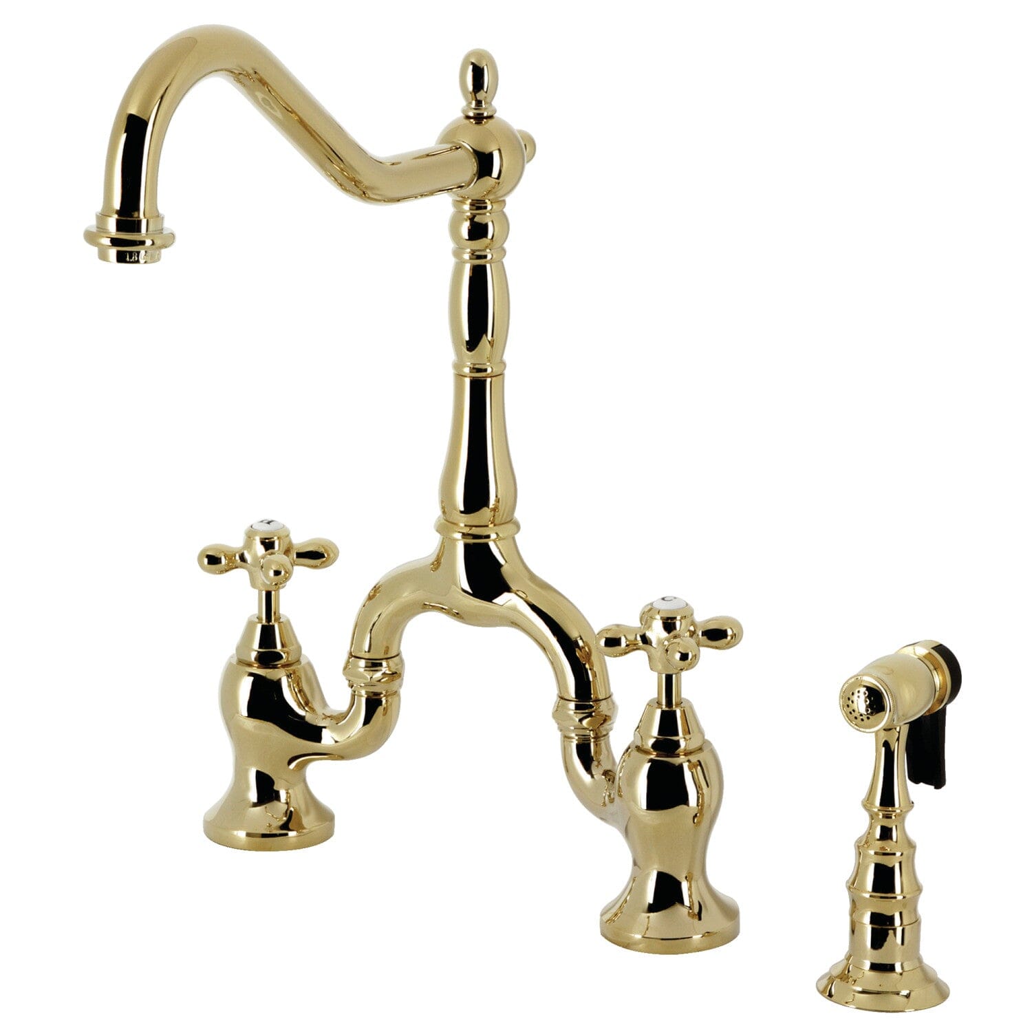 English Country Style Two-Handle 3-Hole Deck Mount Bridge Kitchen Faucet with Brass Side Sprayer - Perfect for Farmhouse, Cottage & Vintage Style Kitchens