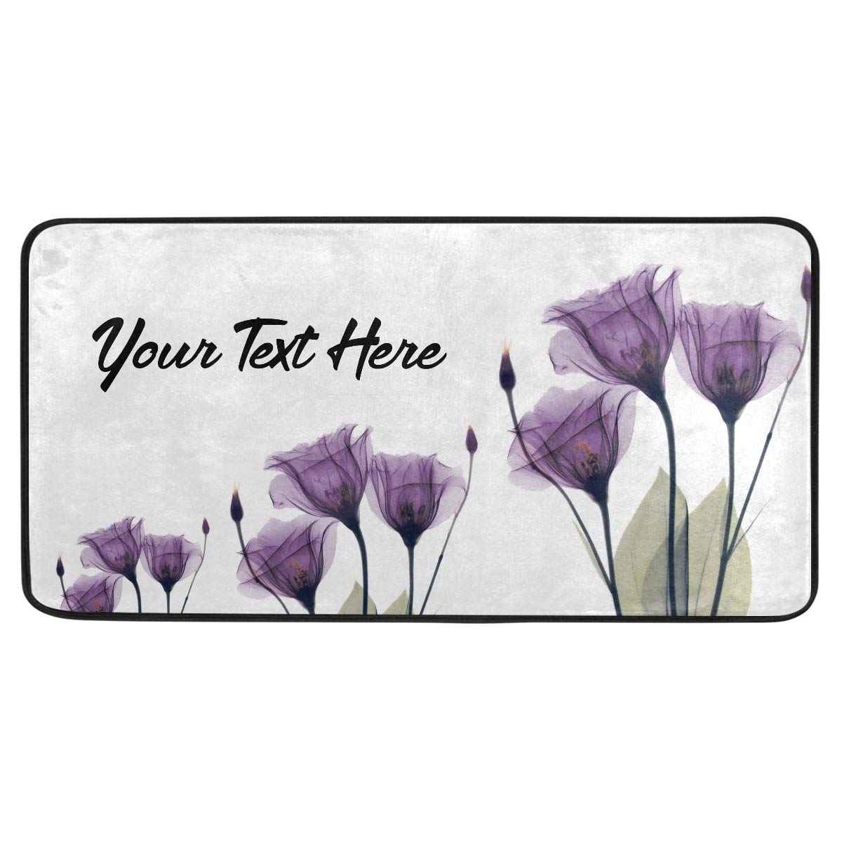 Custom Purple Tulips Non-Slip Kitchen Rug - Personalized Flower Runner Door Mat - Soft Bath Rug with Your Text - 39
