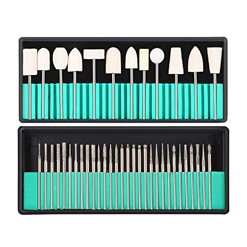 30Pcs Nail Drill Bits Kit with 13pcs Wool Buffers - 3/32