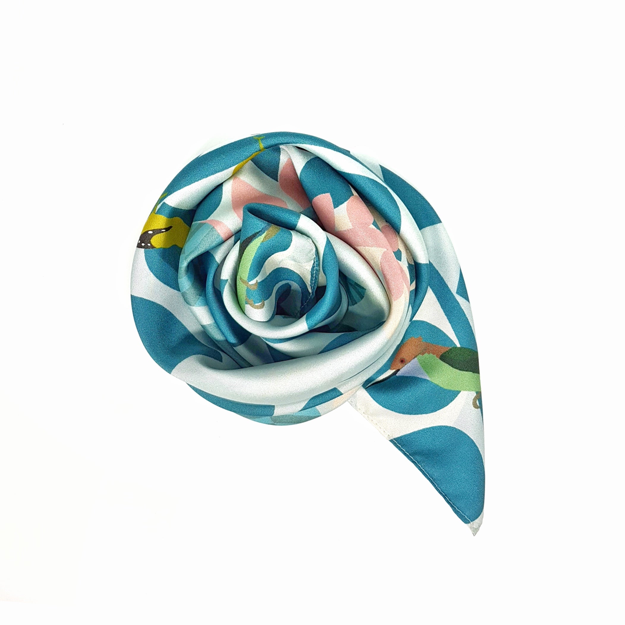 Winged Friends in the Foliage Silk Scarf - Elegant Bird Pattern Fashion Accessory for Women, Perfect for Office, Party & Special Occasions