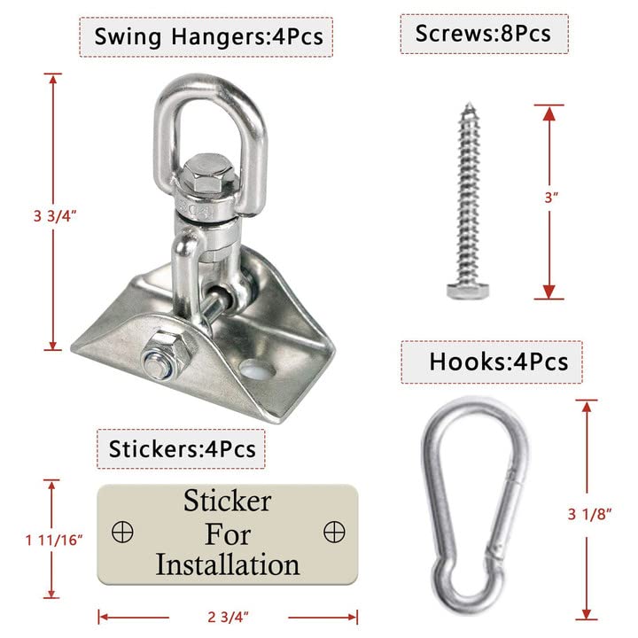 Heavy Duty 360° Swivel Hammock Hanger - 2000 LB Capacity Stainless Steel Swing Hardware Set (2 Pack) for Wooden Swing Sets, Porch, Playground, Yoga & Heavy Bag - Outdoor & Indoor Use