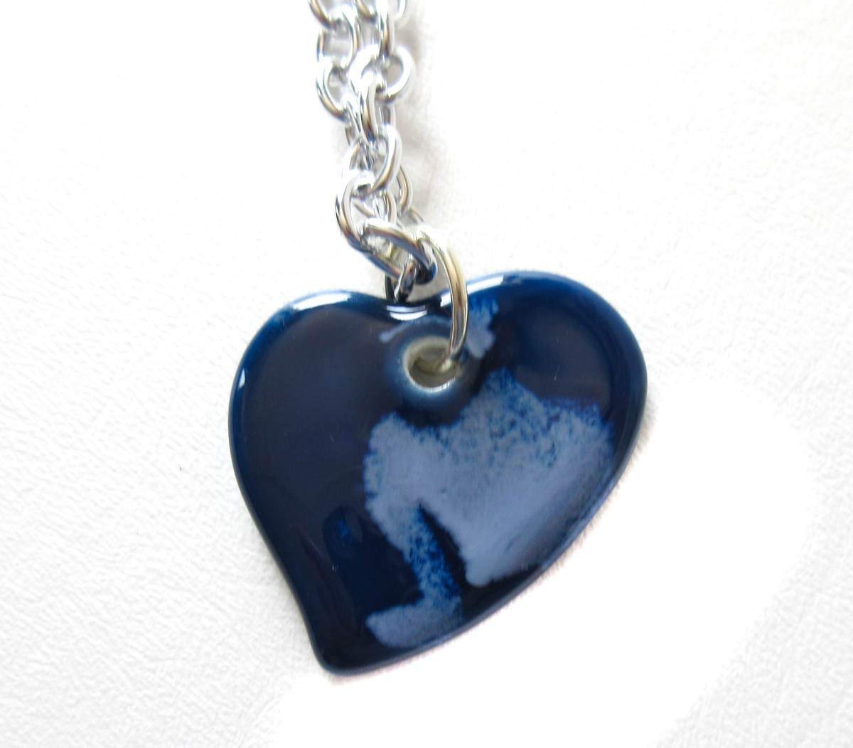 Blue Ceramic Heart Necklace with Silver Tone Chain - Elegant Jewelry Gift for Women, Perfect for Valentine's Day, Anniversary & Everyday Wear