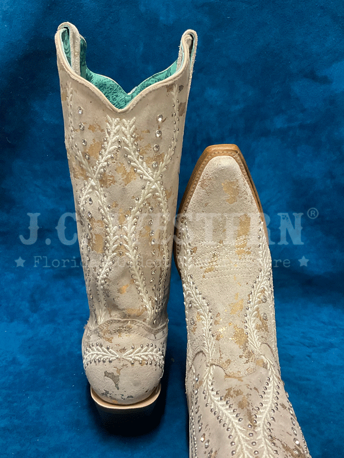 Corral Z5246 Women's Western Boots with Embroidery, Crystals & Studs - Gold Accents & Natural Leather - Perfect for Country Dancing & Cowgirl Fashion