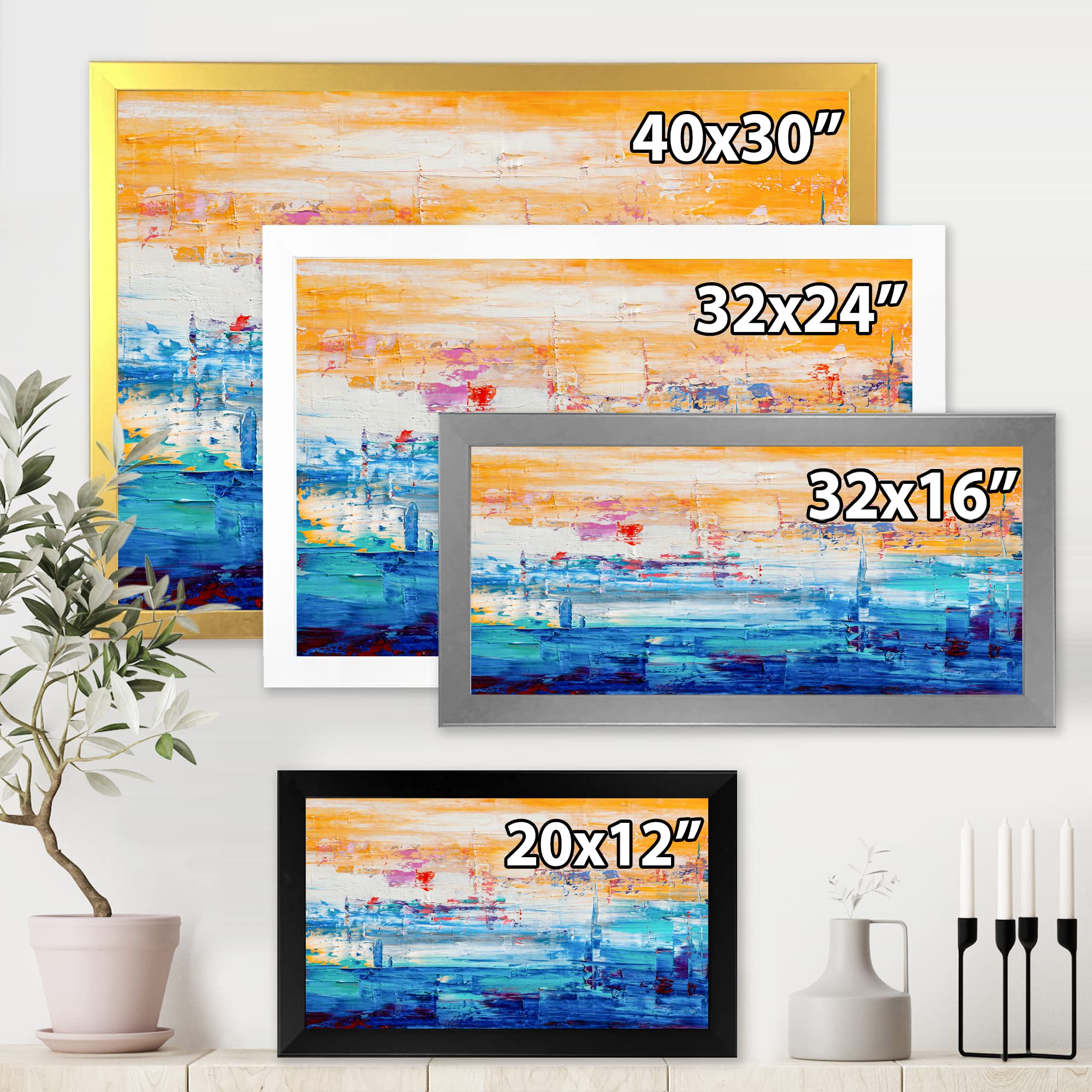 Abstract Modern Framed Wall Art - Orange & Blue Contemporary Home Decor - Perfect for Living Room, Bedroom & Office Wall Decor